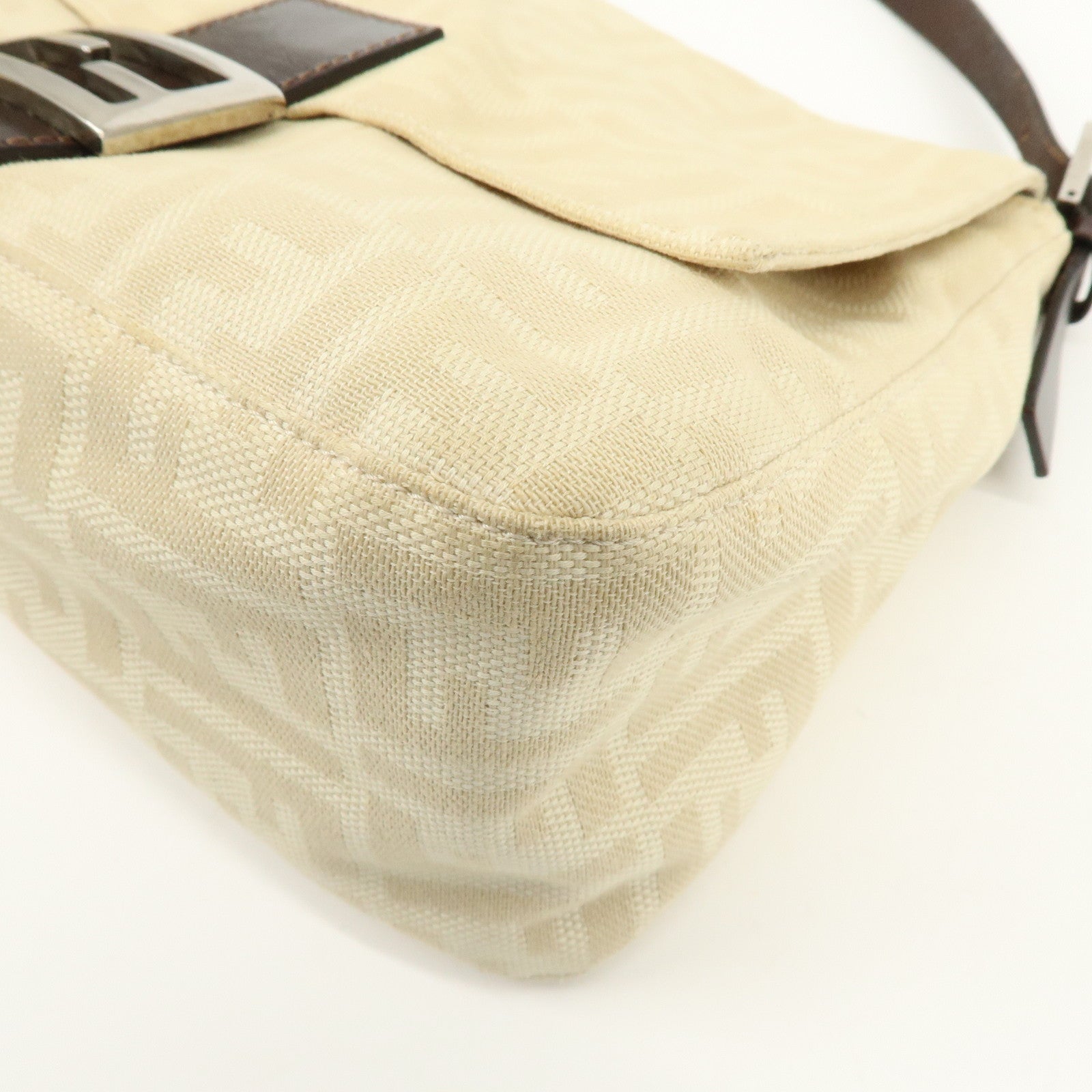 FENDI Mamma Baguette Zucca Canvas Leather Shoulder Bag Ivory 26325