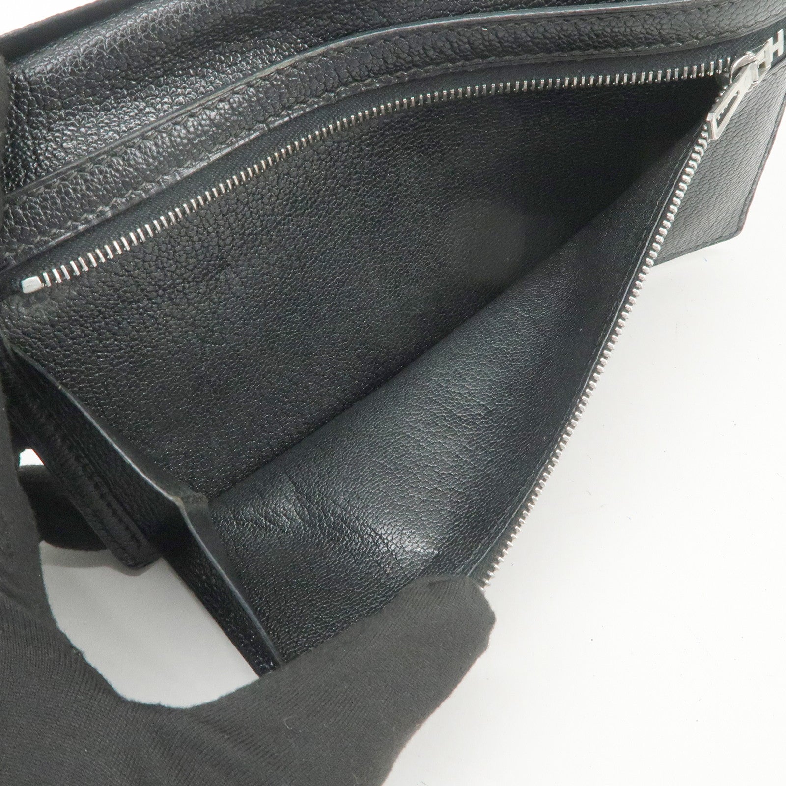 HERMES Bearn Veau Epsom Leather Bi-fold Long Wallet Black