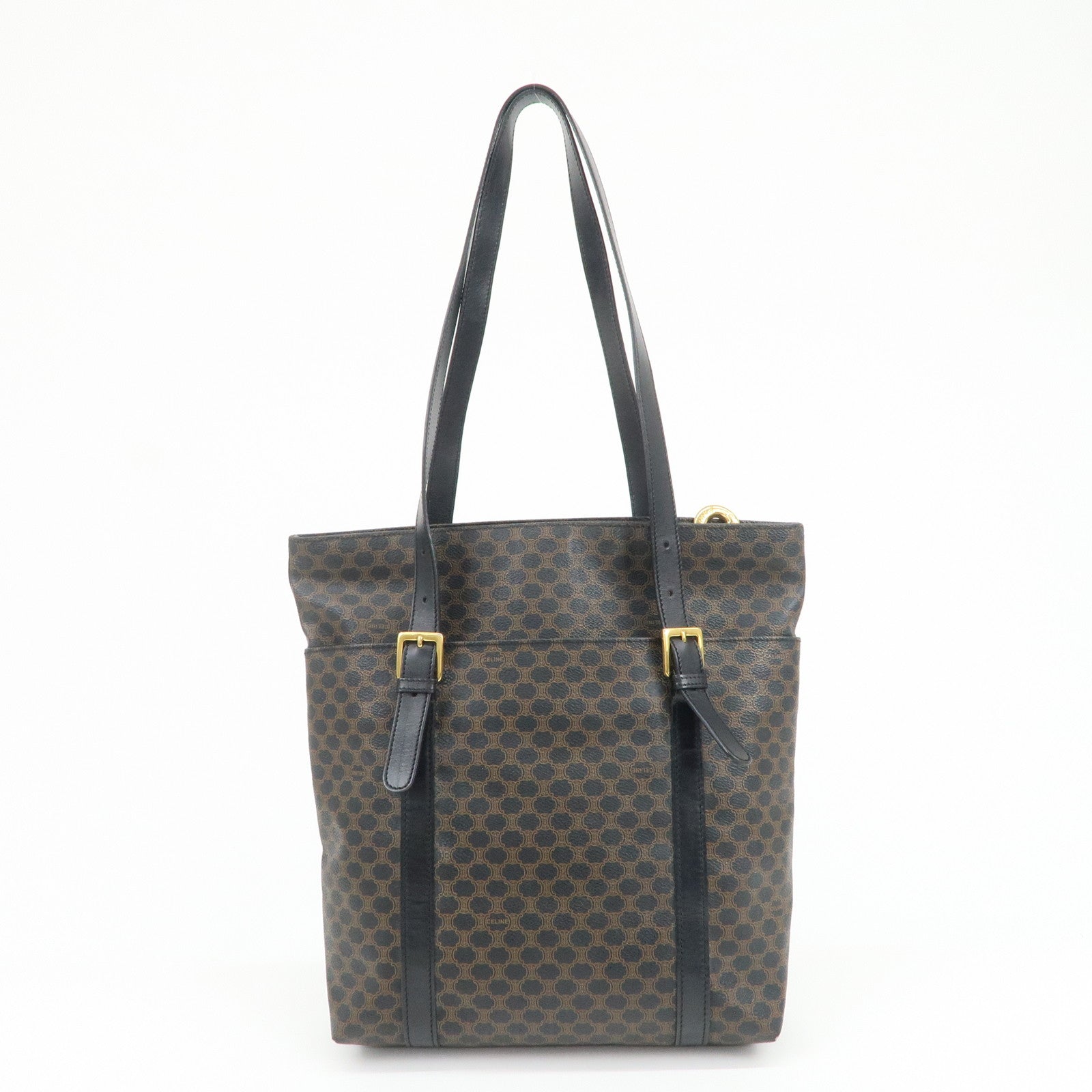 CELINE Macadam Logo PVC Leather Tote Bag Shoulder Bag Brown Black