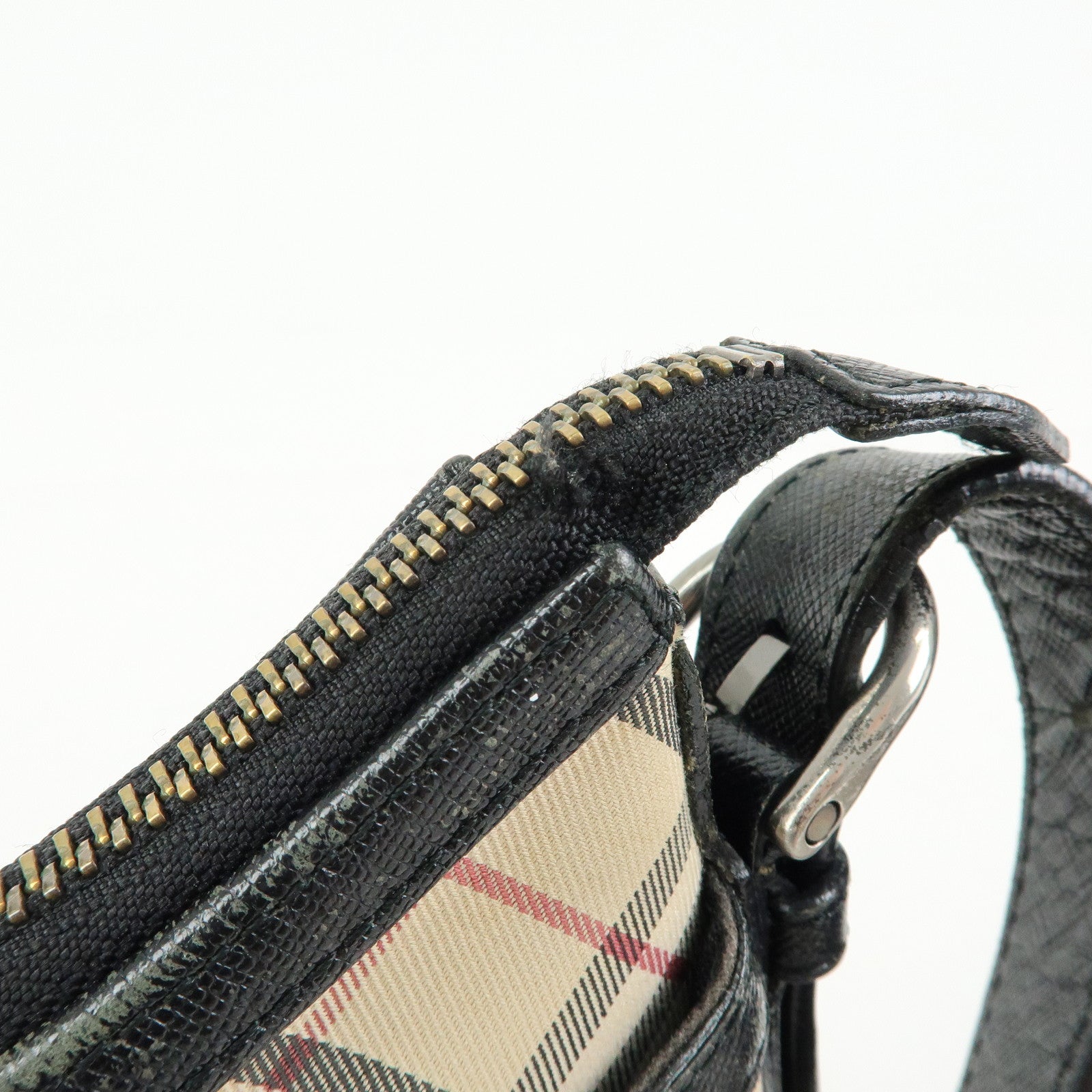 BURBERRY Nova Plaid Canvas Leather Shoulder Bag Beige Black