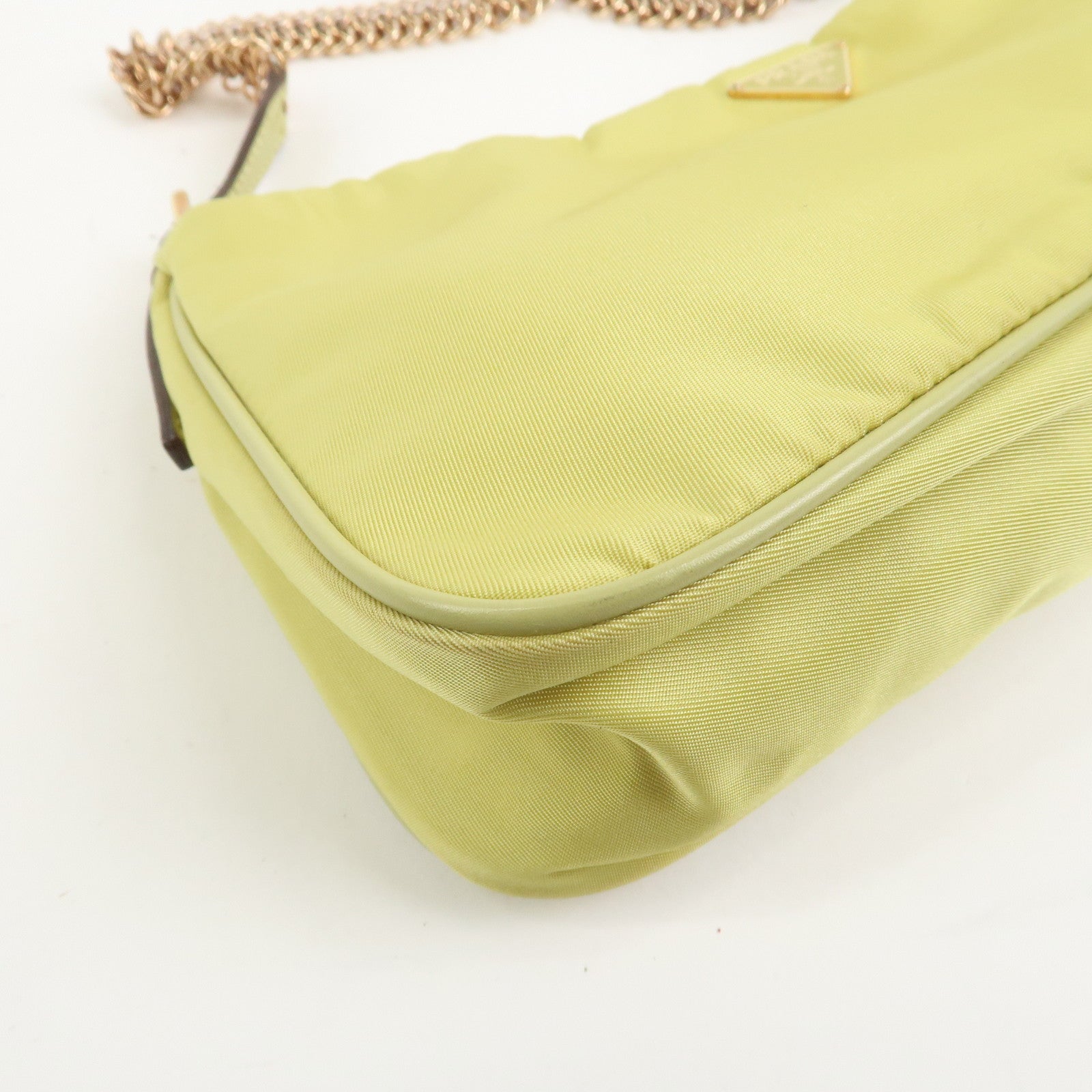 PRADA Triangle Logo Nylon Leather Shoulder Bag Yellow BR0107