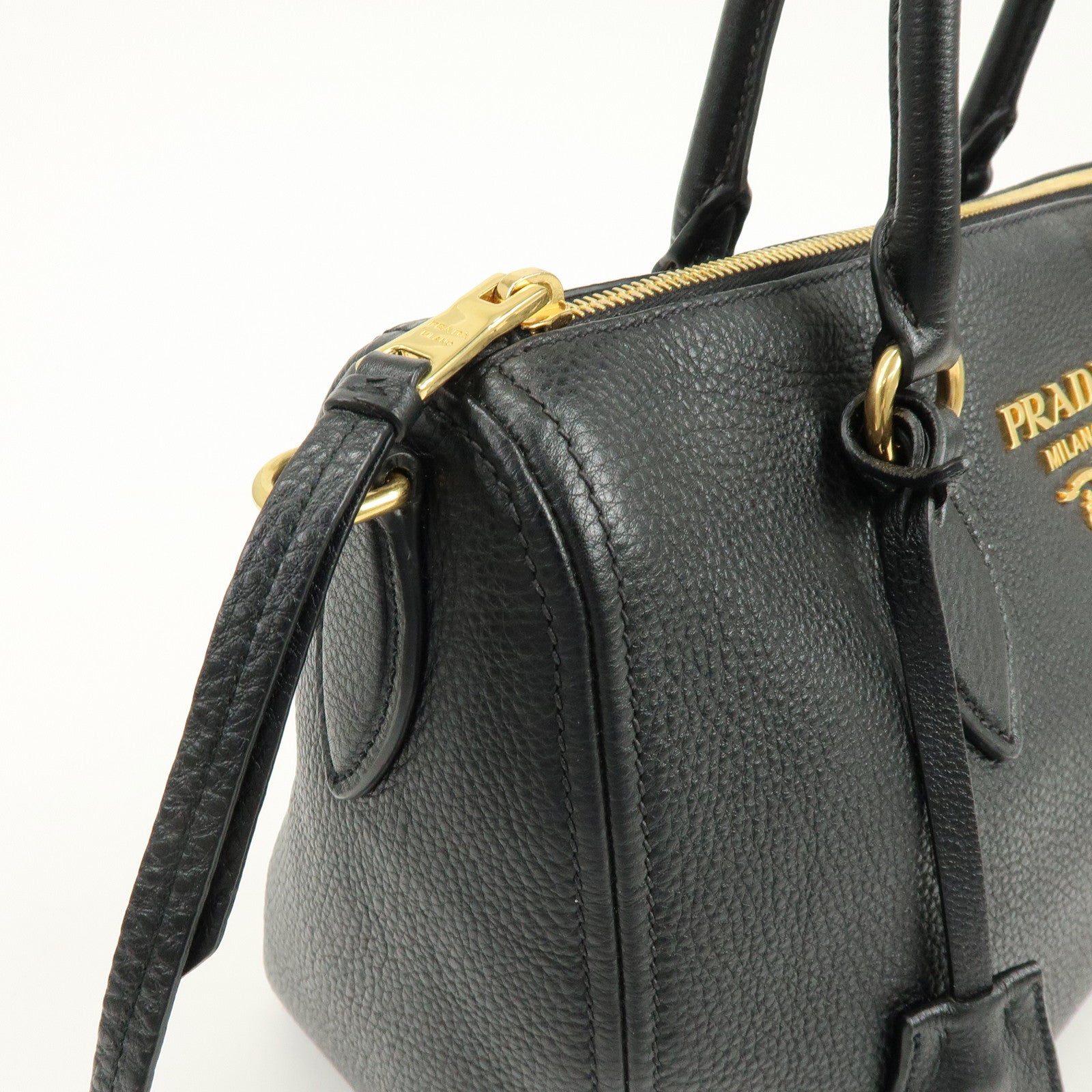 PRADA Leather 2Way Bag Hand Bag Shoulder Bag Black 1BB023