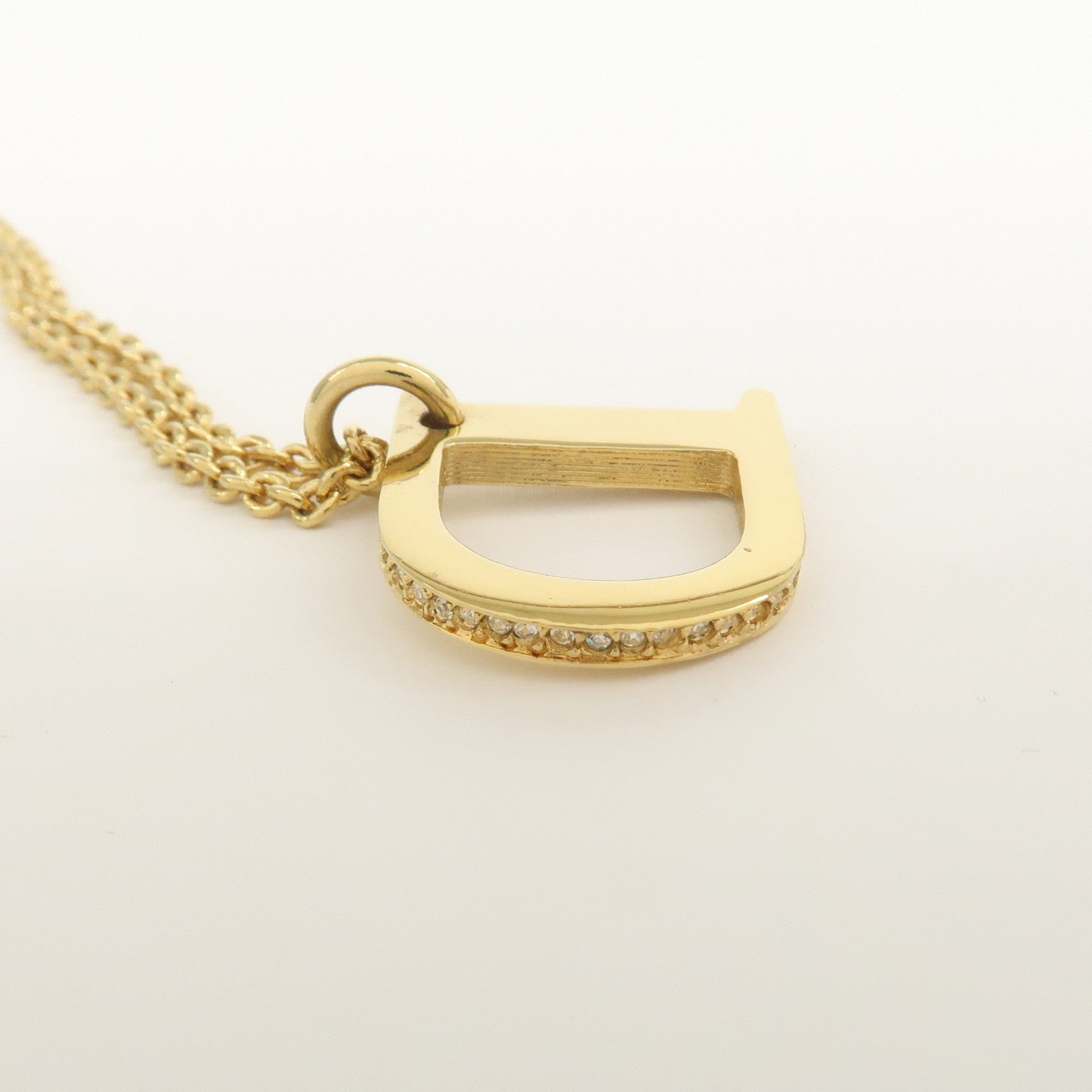 Christian Dior Logo Metal Rhinestone Necklace Gold