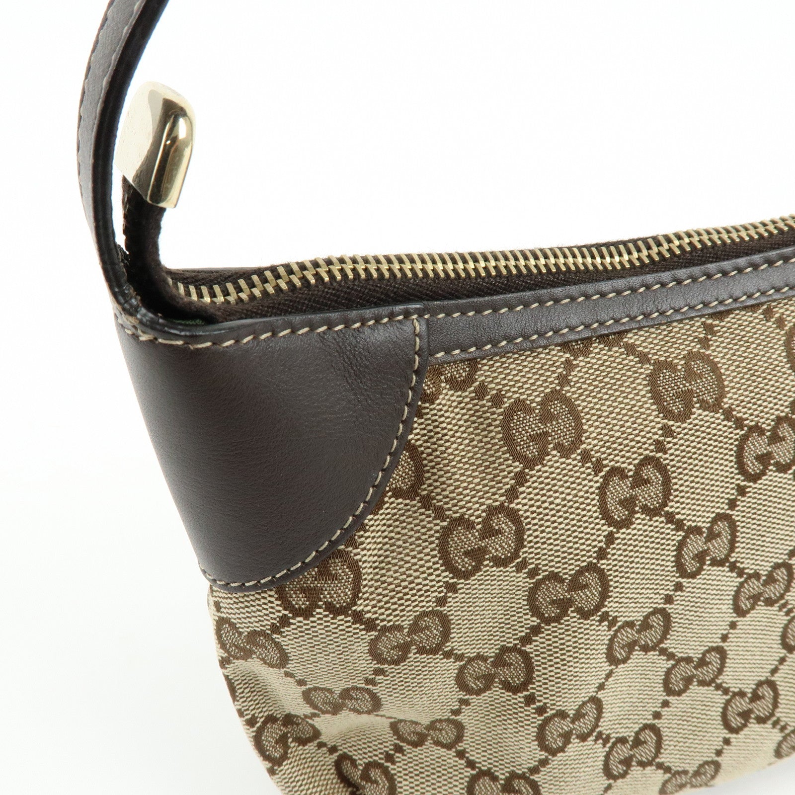 GUCCI Sherry Canvas Leather Accessory Pouch Hand Bag Beige 224093