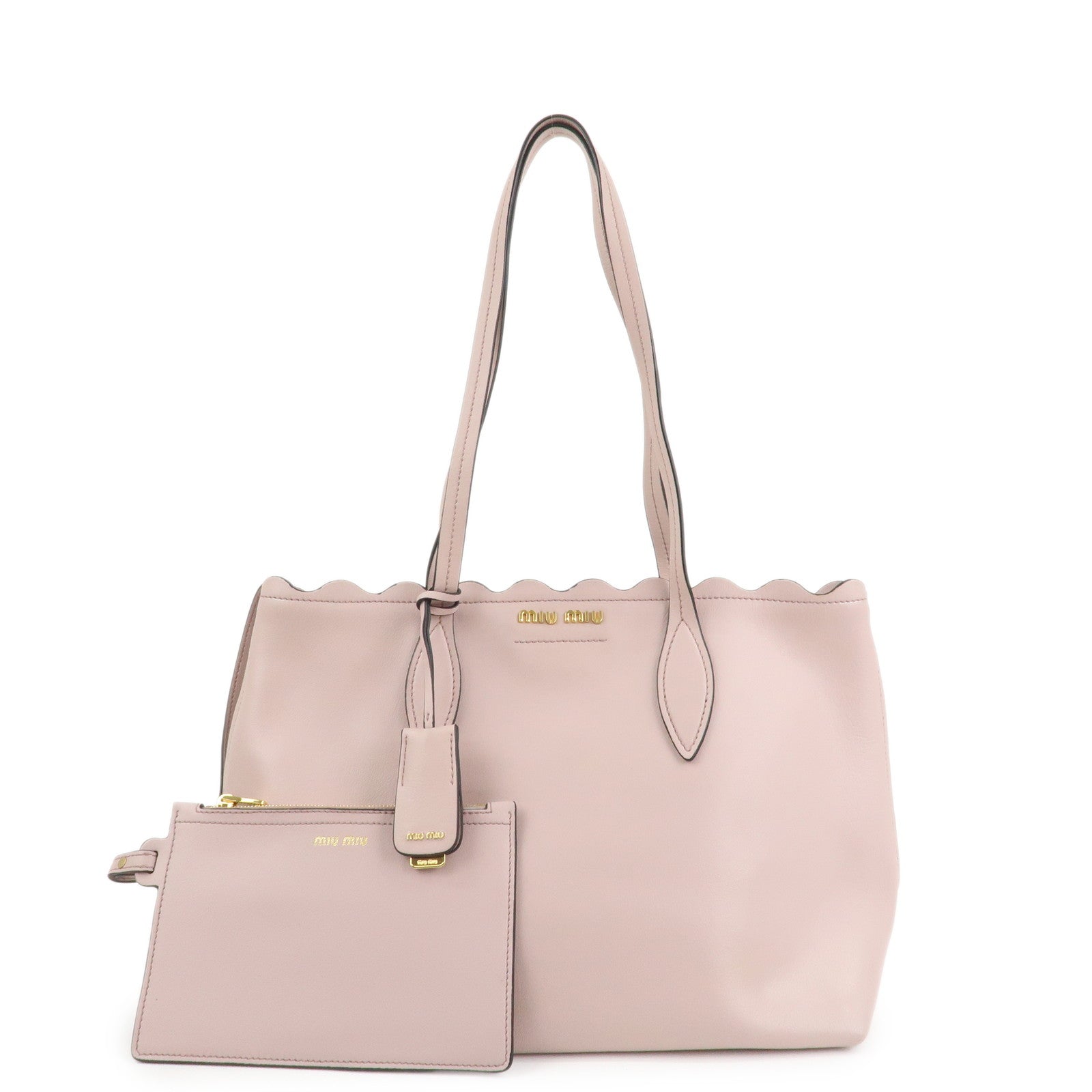 MIU MIU Leather Flower Tote Bag Shoulder Bag Pink 5BG054