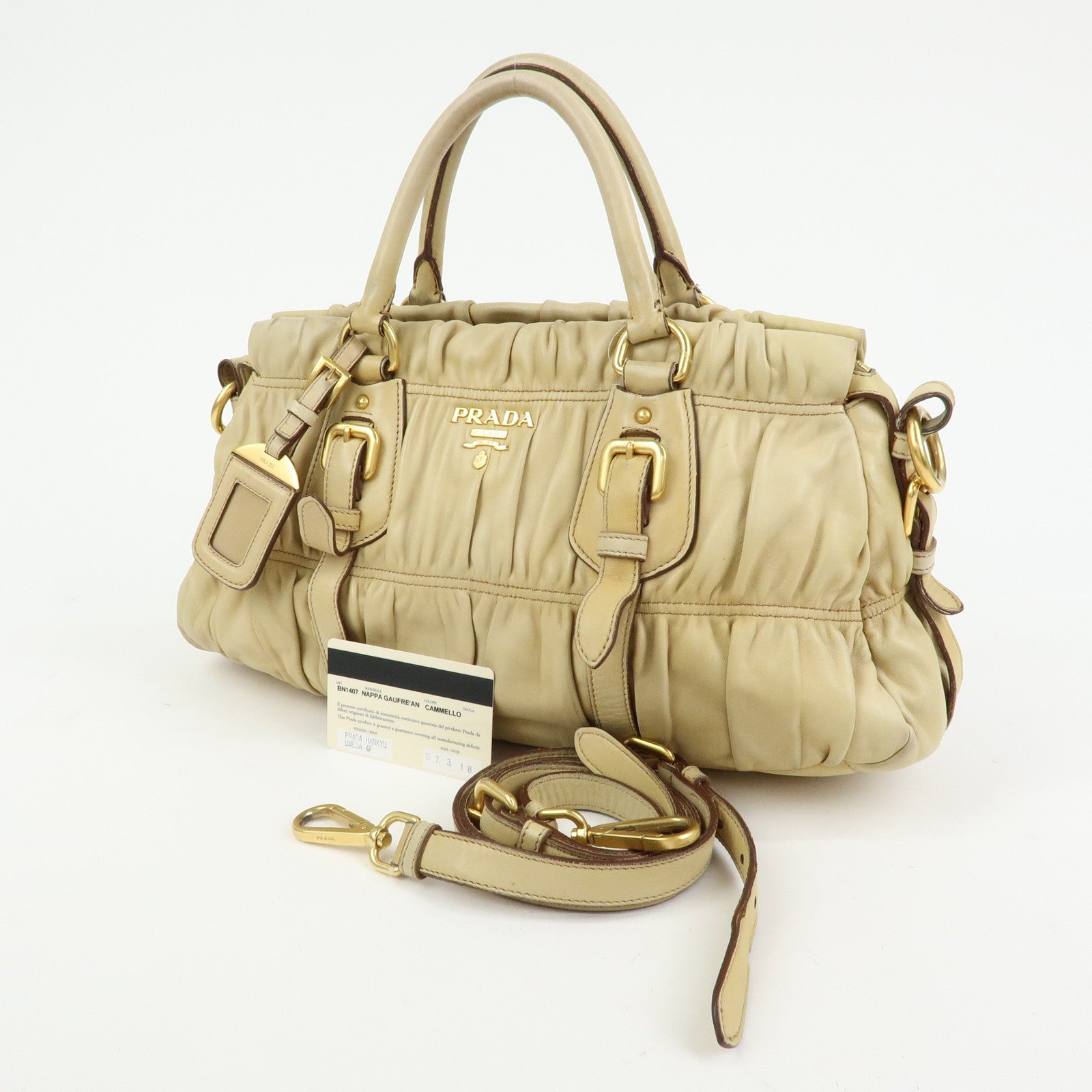 PRADA Nappa Leather 2Way Bag Hand Bag Shoulder Bag Camel BN1407