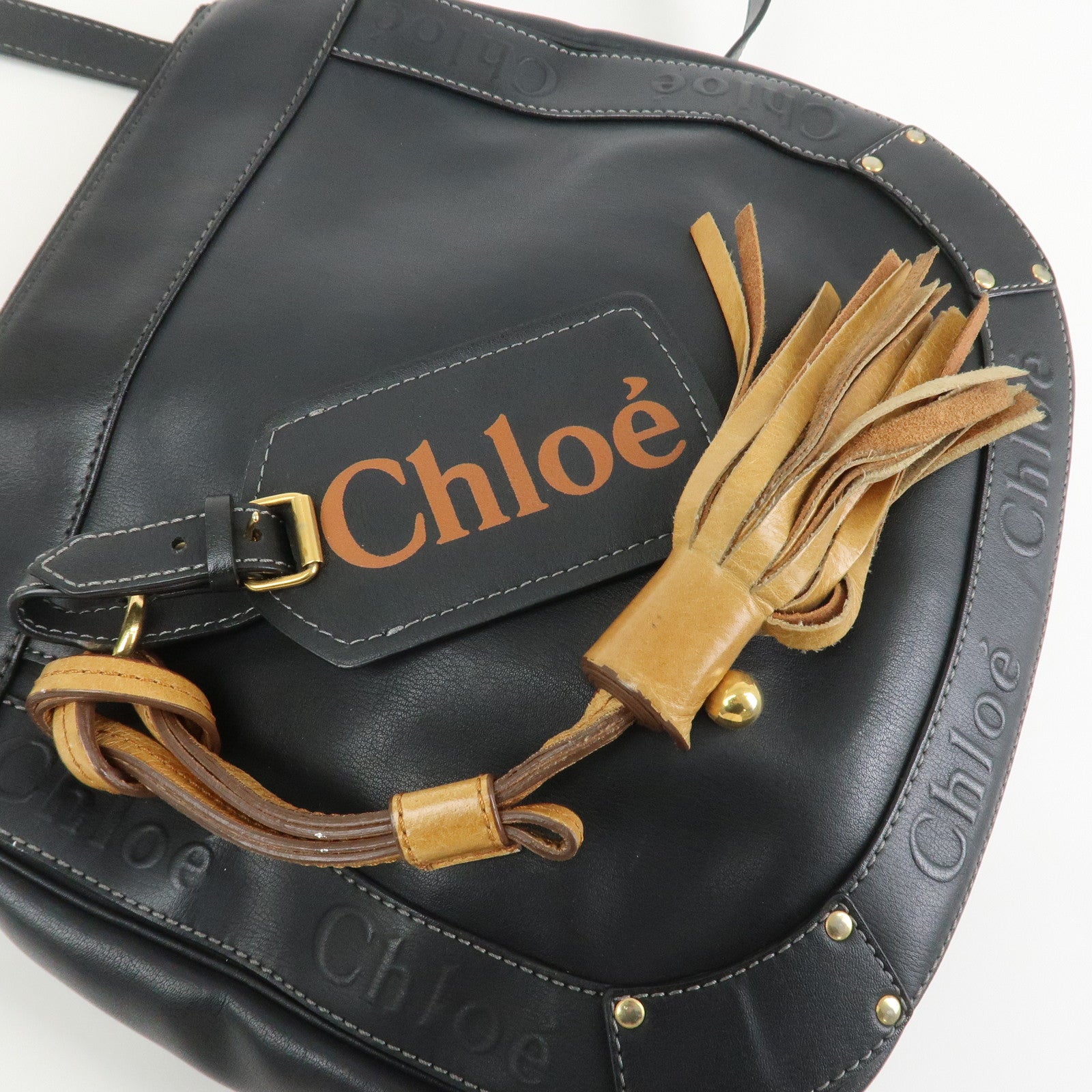 Chloe Eden Logo Leather Shoulder Bag Crossbody Bag Black Brown