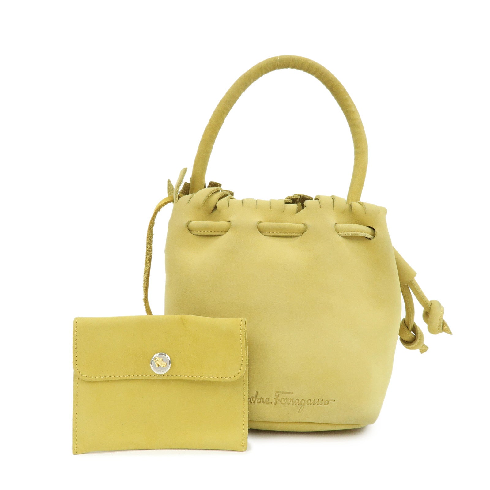 Ferragamo Suede Small Drawstring Hand Bag Yellow