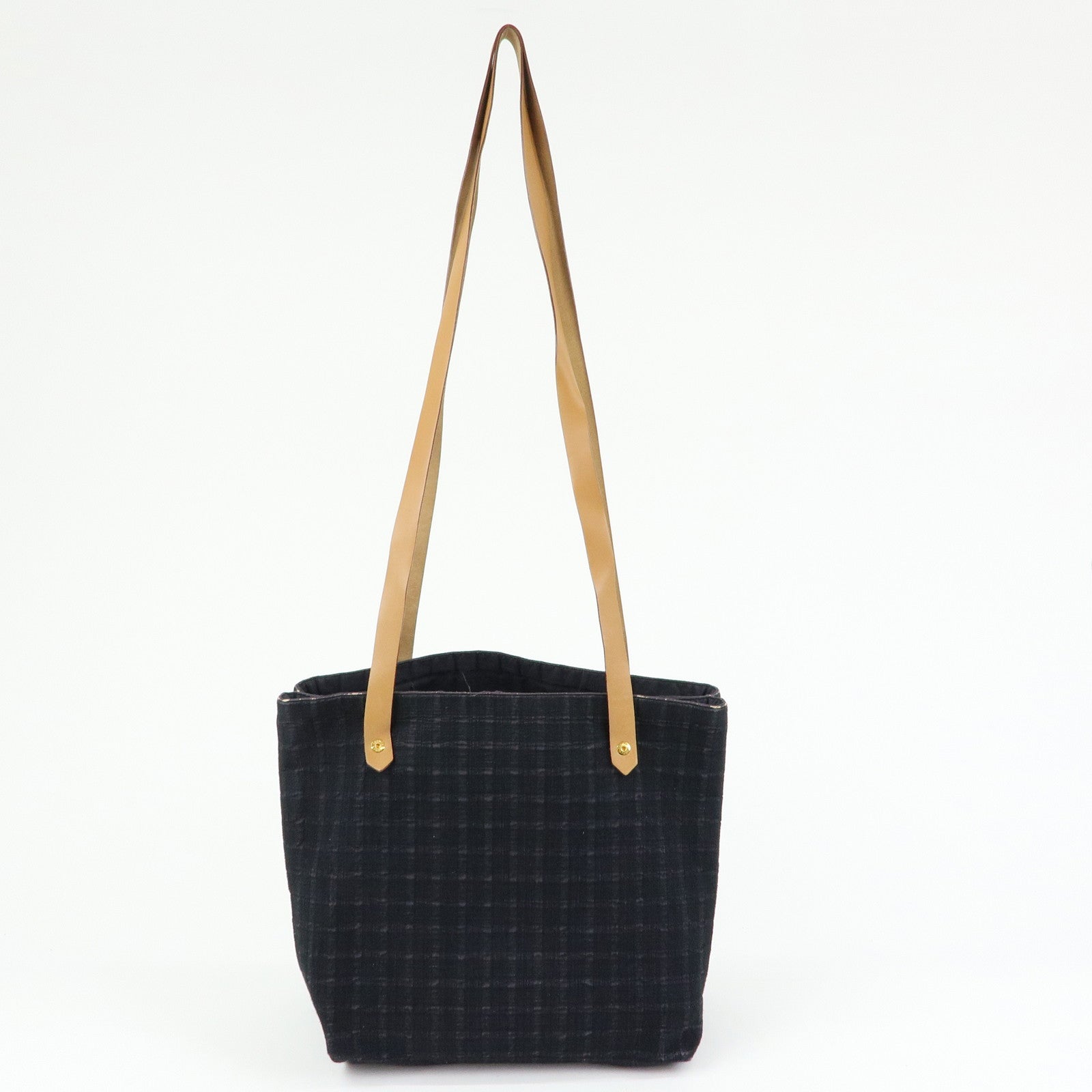 HERMES Amedaba Cabas de Poche Cotton Canvas Leather Tote Bag Black