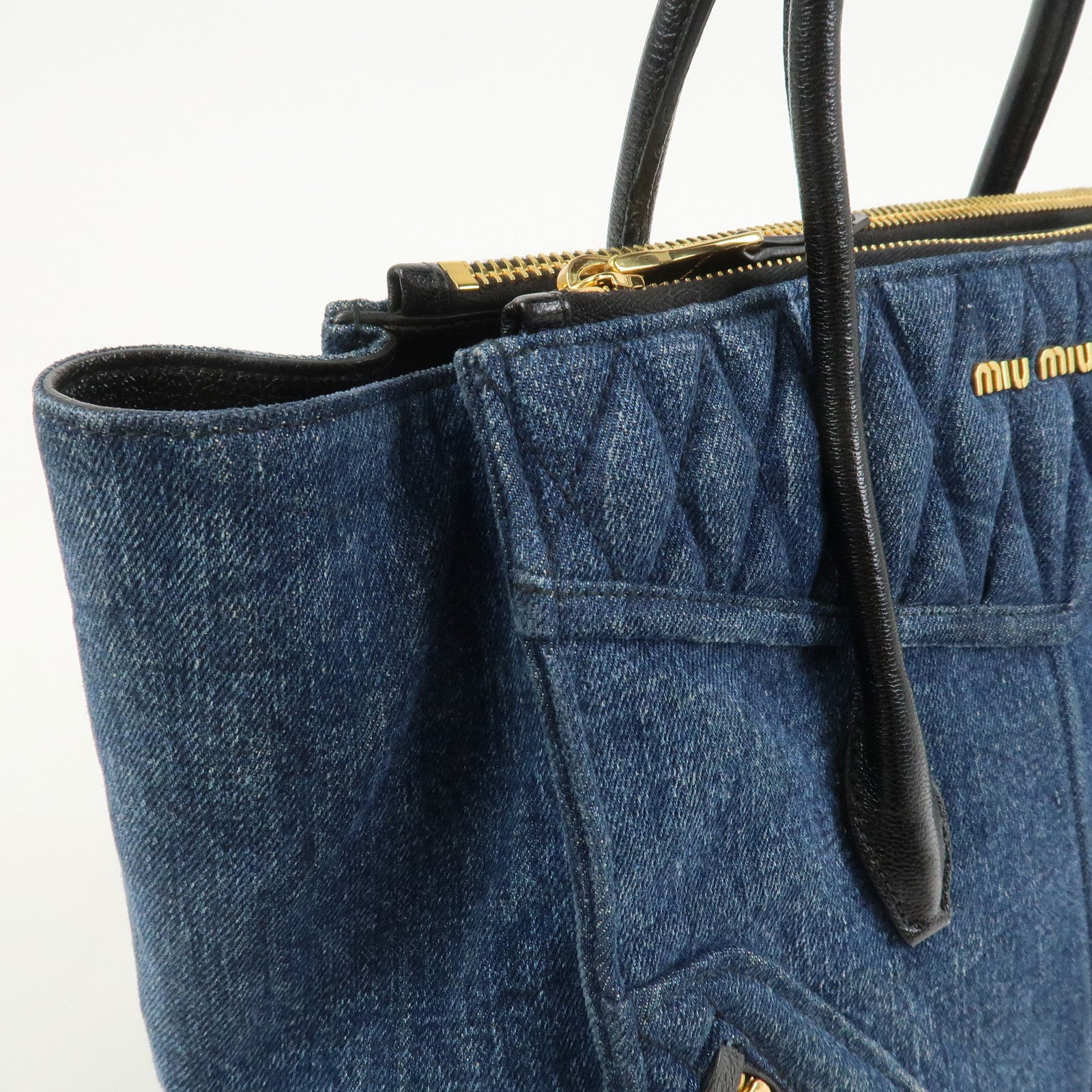 MIU MIU Biker Denim 2Way Tote Bag Hand Bag Shoulder Bag Blue RN1031