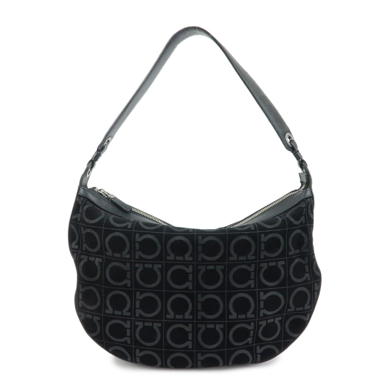 Ferragamo Gancini Suede Leather Shoulder Bag Tote Bag Black