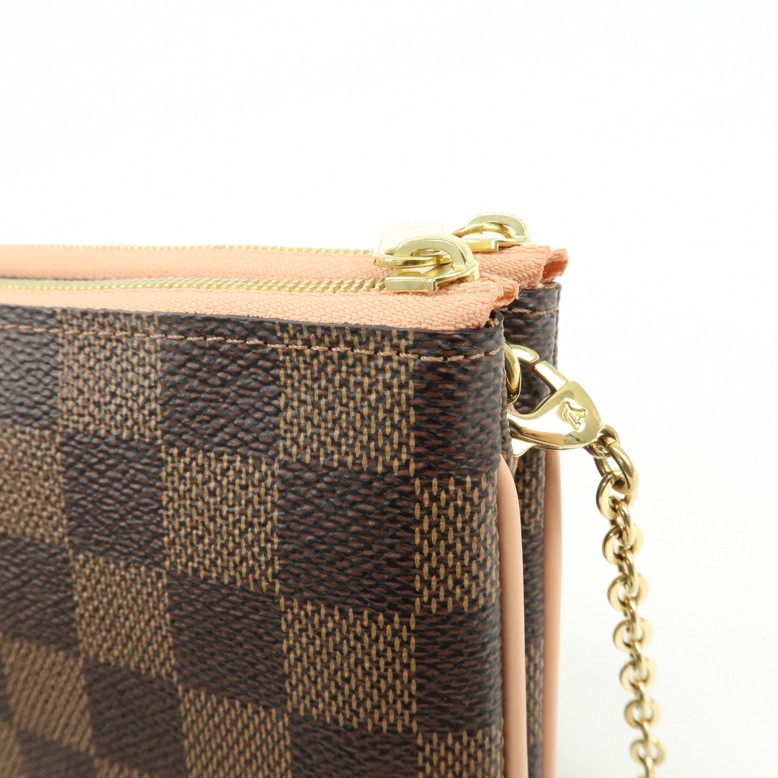 Louis Vuitton Damier Ebene Pochette Double Zip Rose BallerineN60254