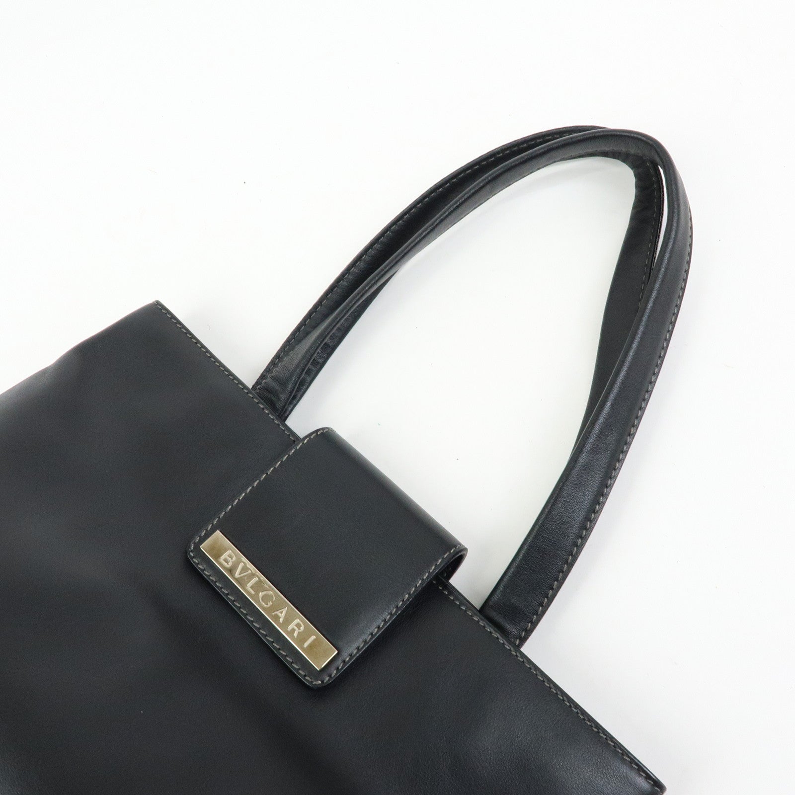 BVLGARI Leather Tote Bag Hand Bag Shoulder Bag Black