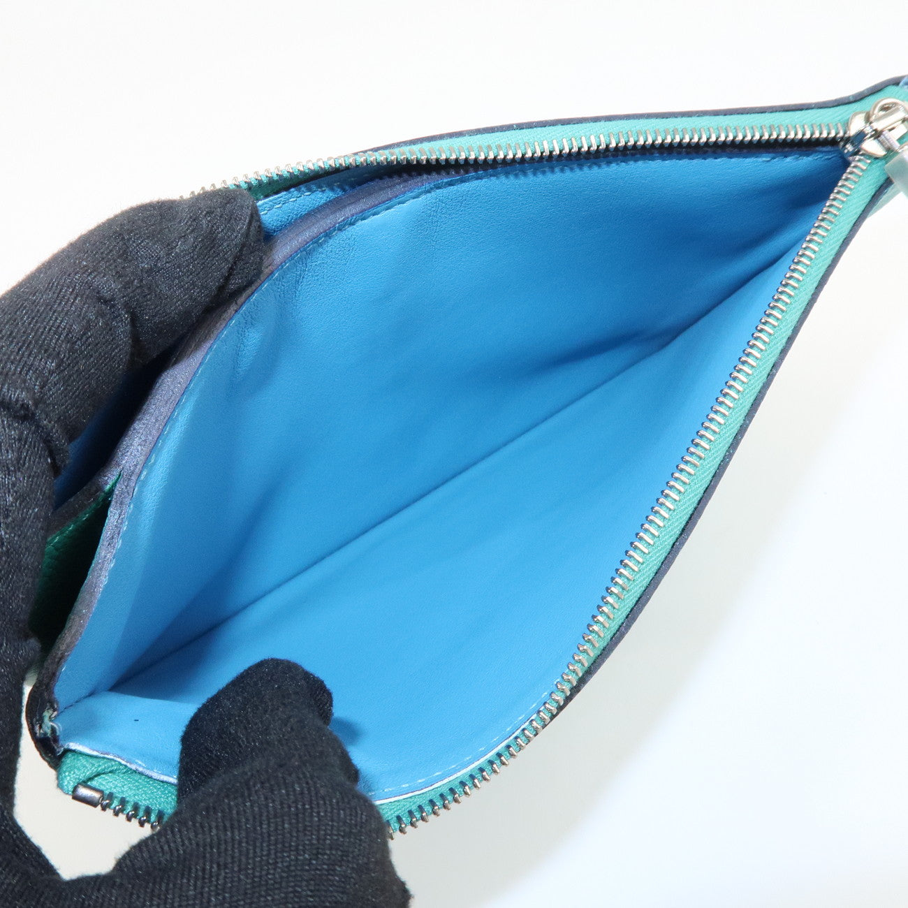 HERMES Atout GM Leather Pouch Emerald Green Used