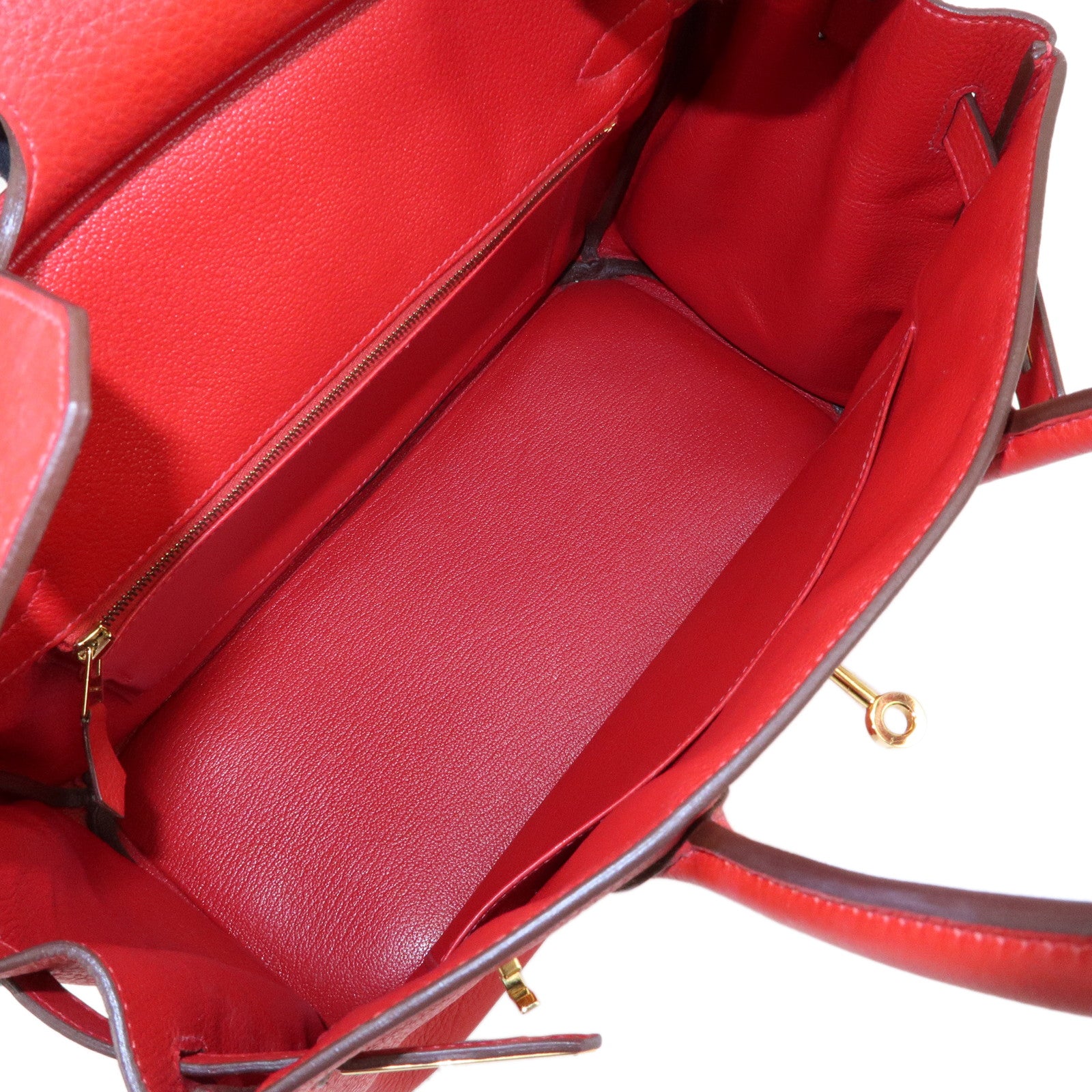 HERMES Birkin 30 Togo Leather Hand Bag □R Stamped Rouge Casaque