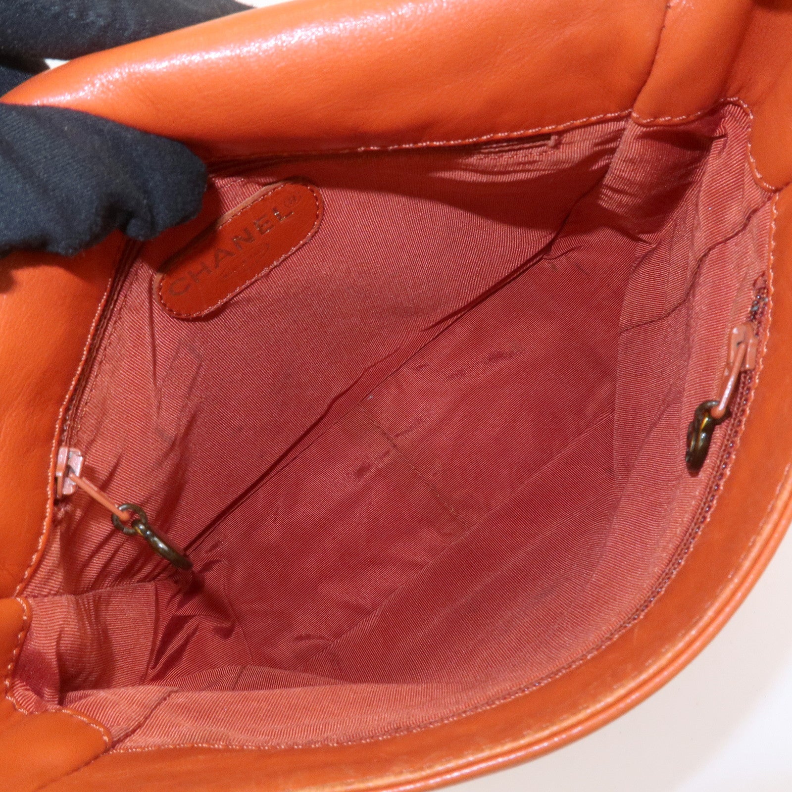 CHANEL COCO Mark Lamb Skin Shoulder Bag Orange