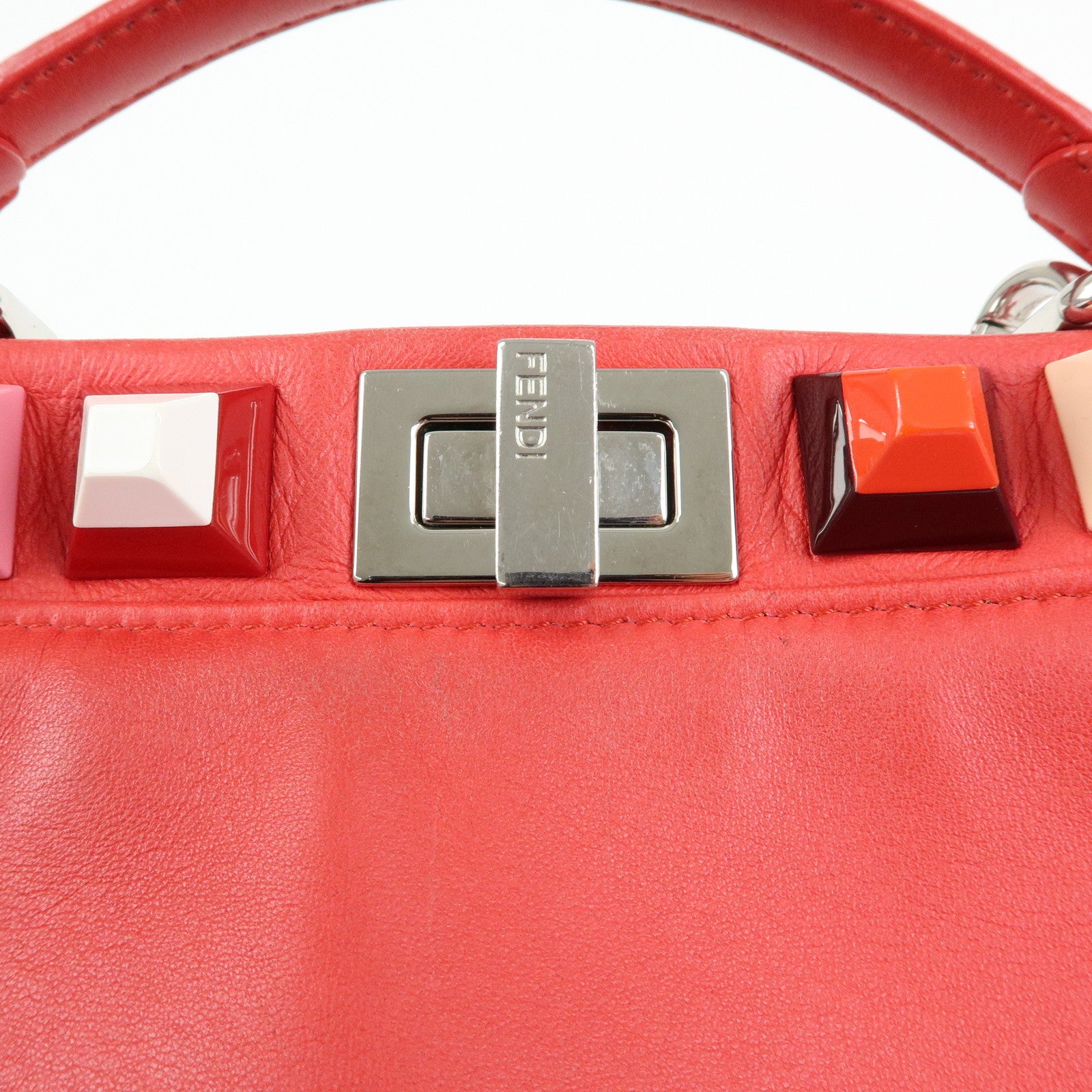 FENDI Peekaboo Mini Leather 2Way Shoulder Bag Hand Bag Red 8BN244