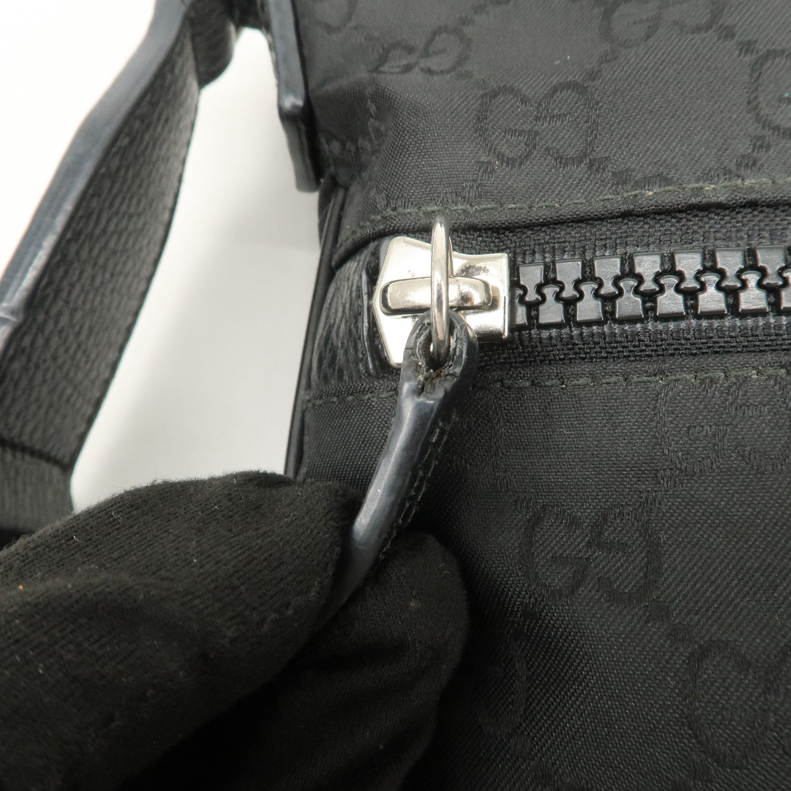 GUCCI Sherry GG Nylon Leather Shoulder Bag Black 509639