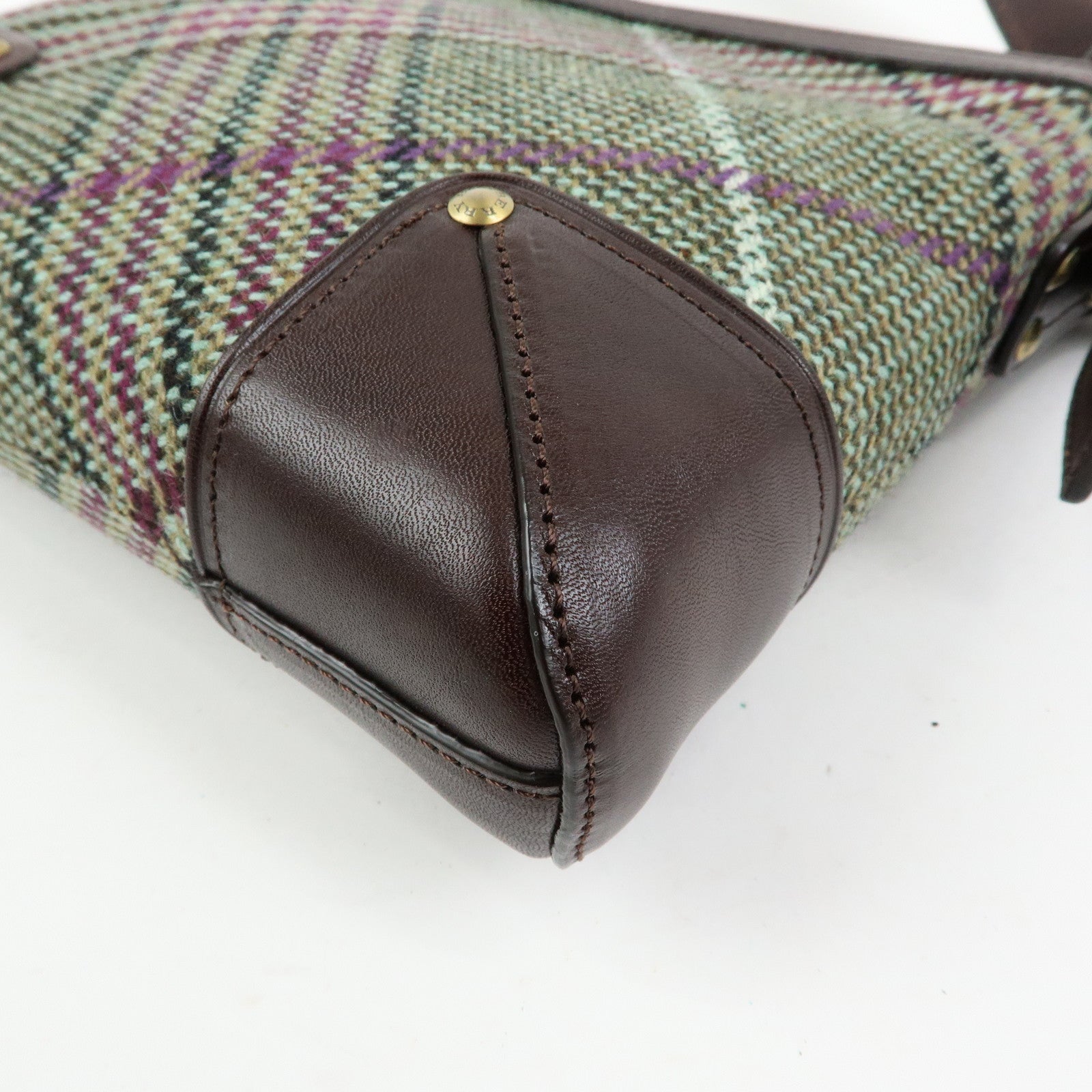 BURBERRY Wool Leather Shoulder Bag Crossbody Bag Brown Green