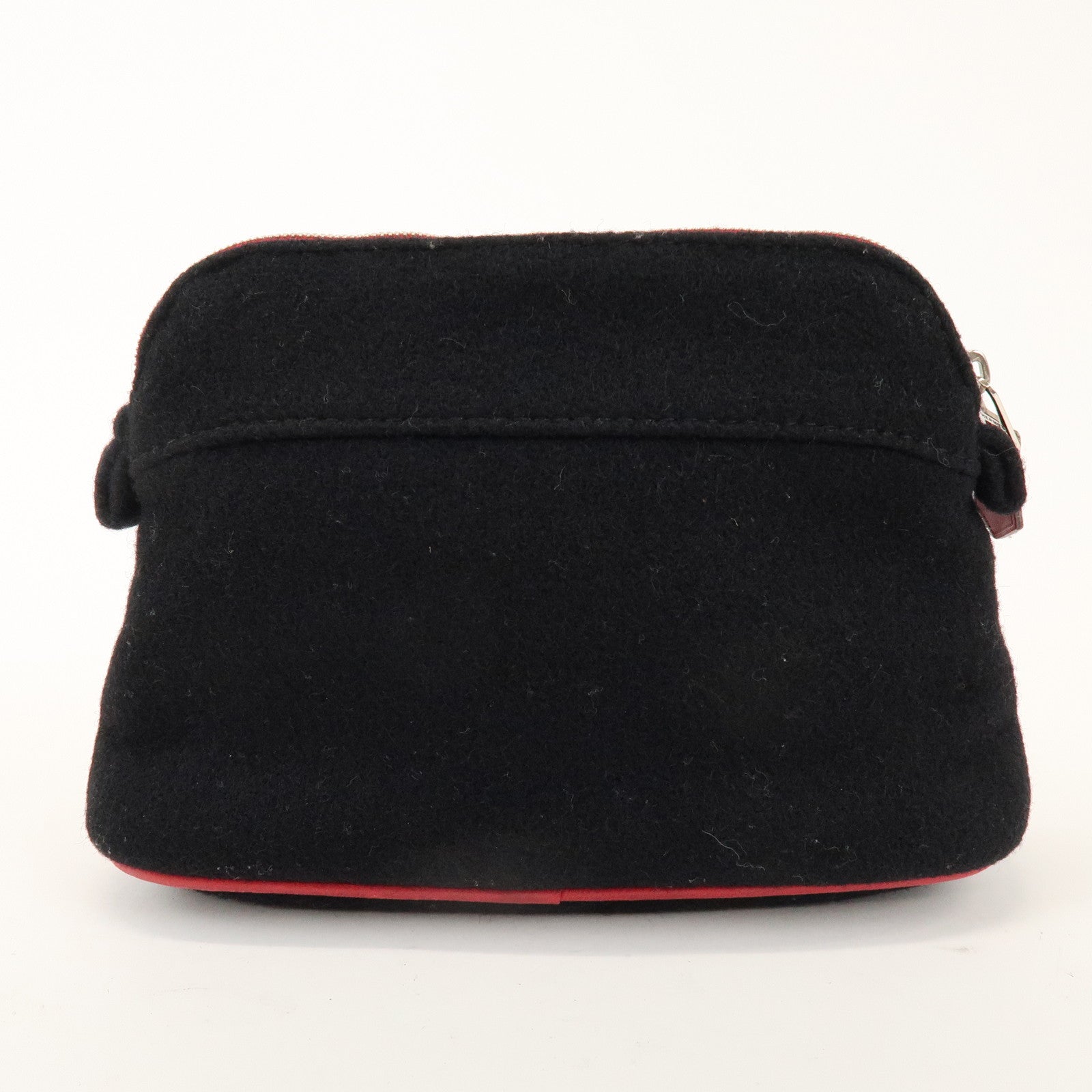 HERMES Bolide Pouch MM Wool Leather Cosmetic Pouch Black Red