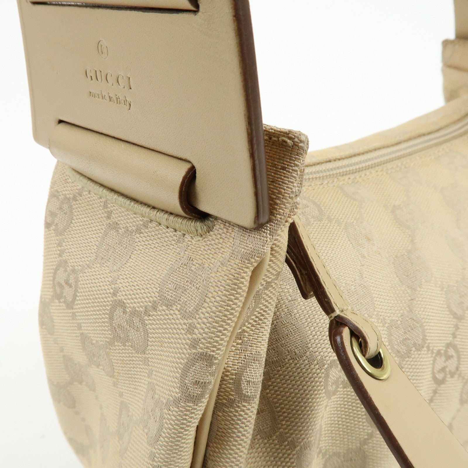 GUCCI GG Canvas Leather Shoulder Bag Hand Bag Beige 92699
