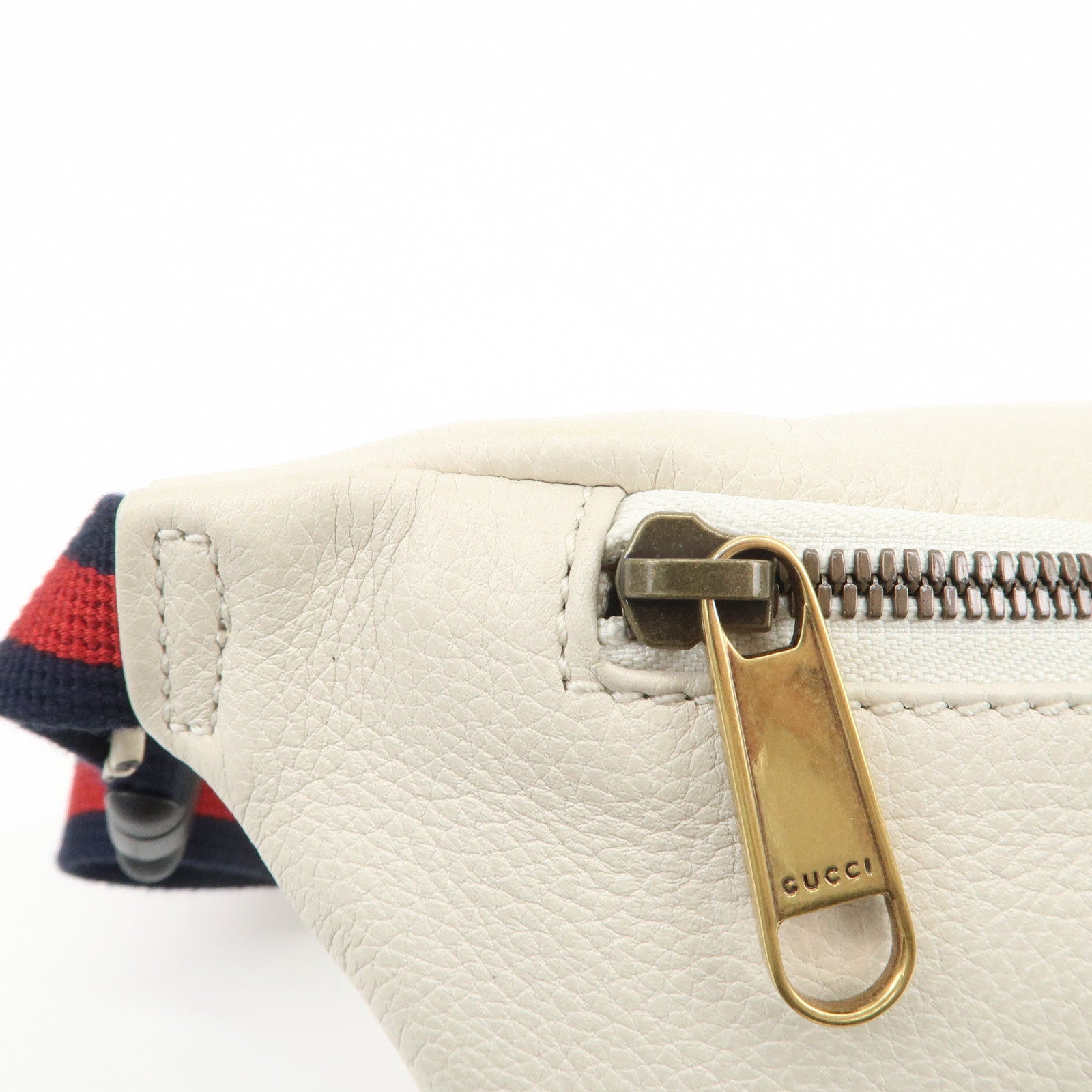 GUCCI Sherry Leather Canvas Waist Bag Crossbody Bag Ivory 527792