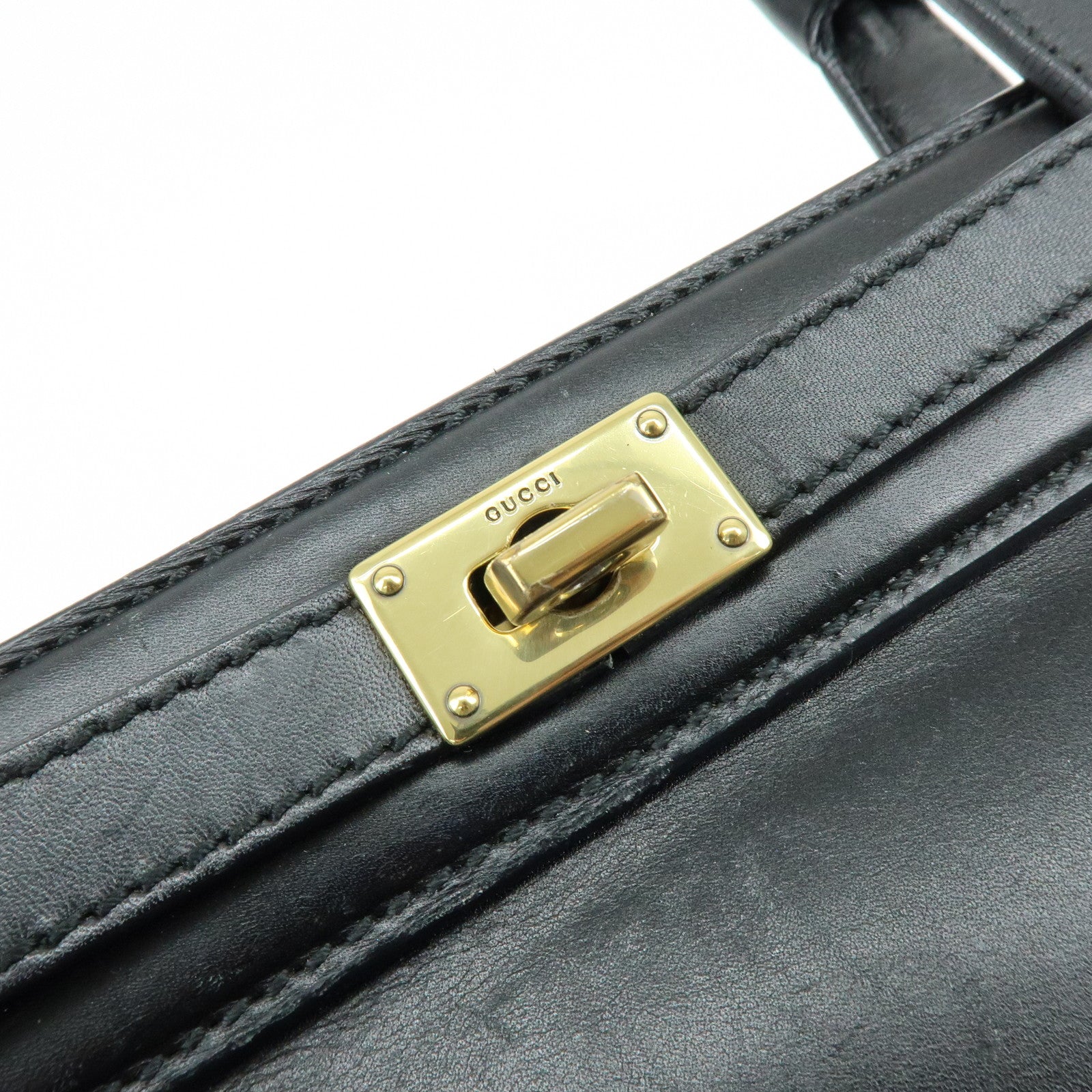 GUCCI Logo Leather Turn-lock Hand Bag Black 102119
