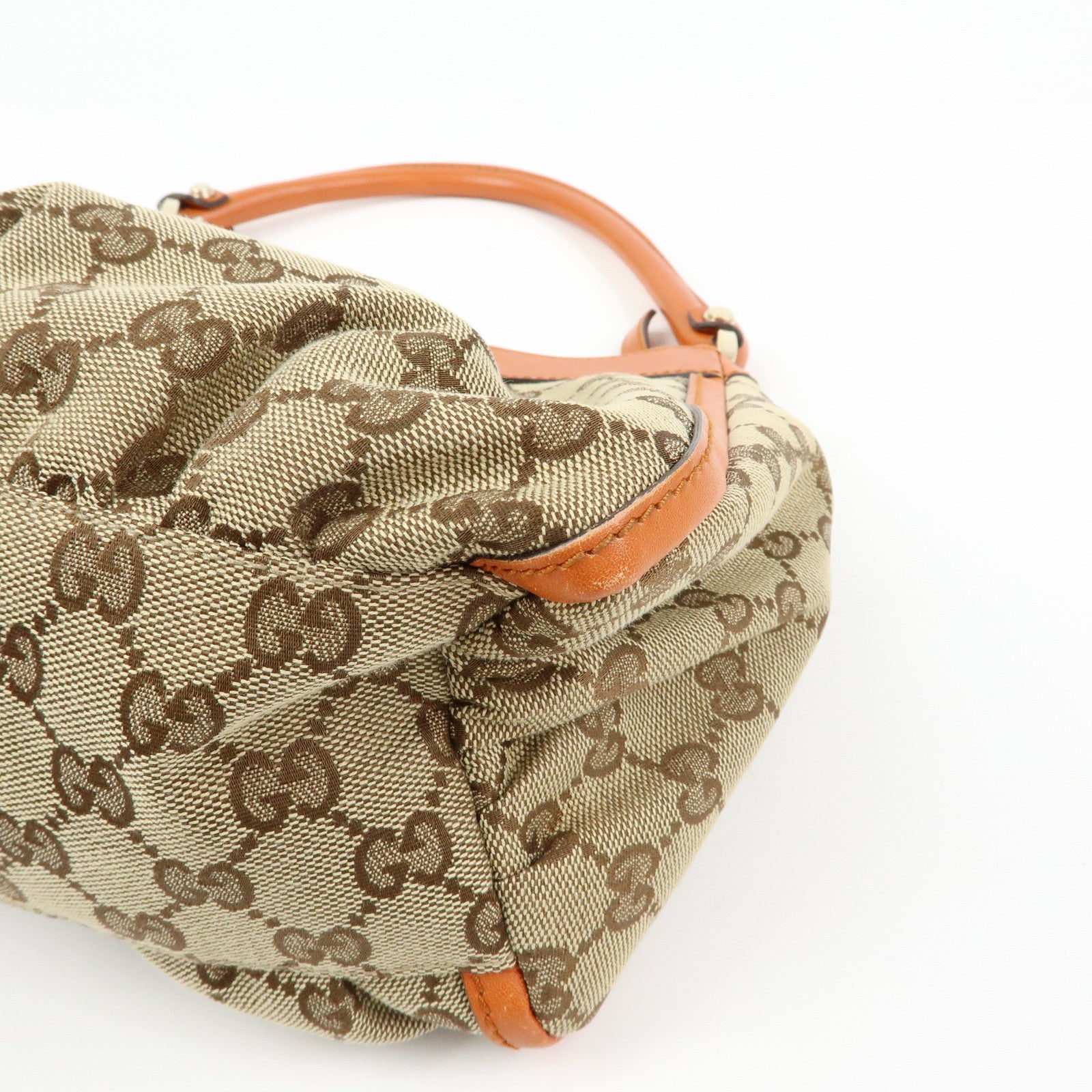 GUCCI Abbey GG Canvas Leather Shoulder Bag Beige Orange 190525