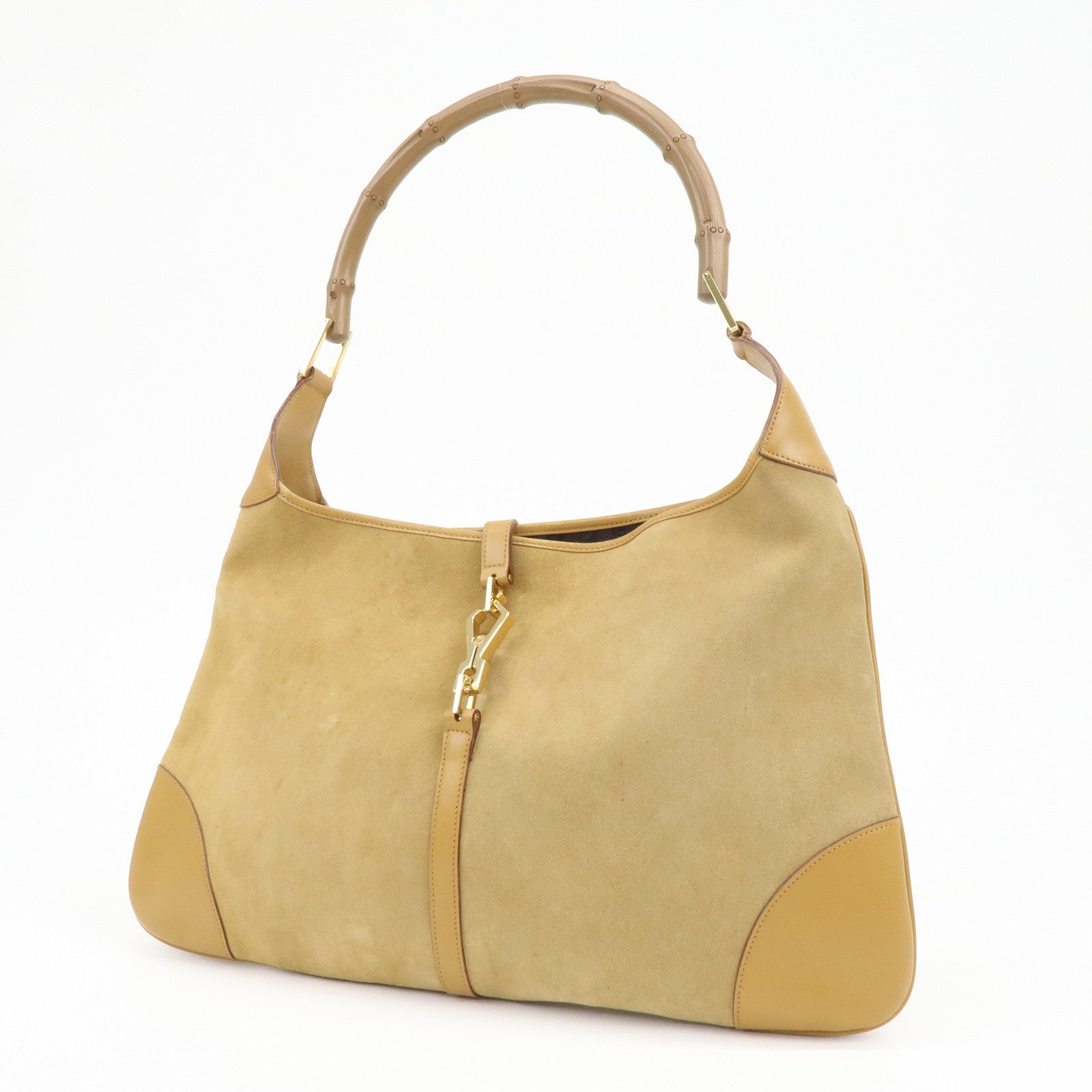 GUCCI Bamboo Suede Leather Kandinsky Shoulder Bag Beige 001・4061