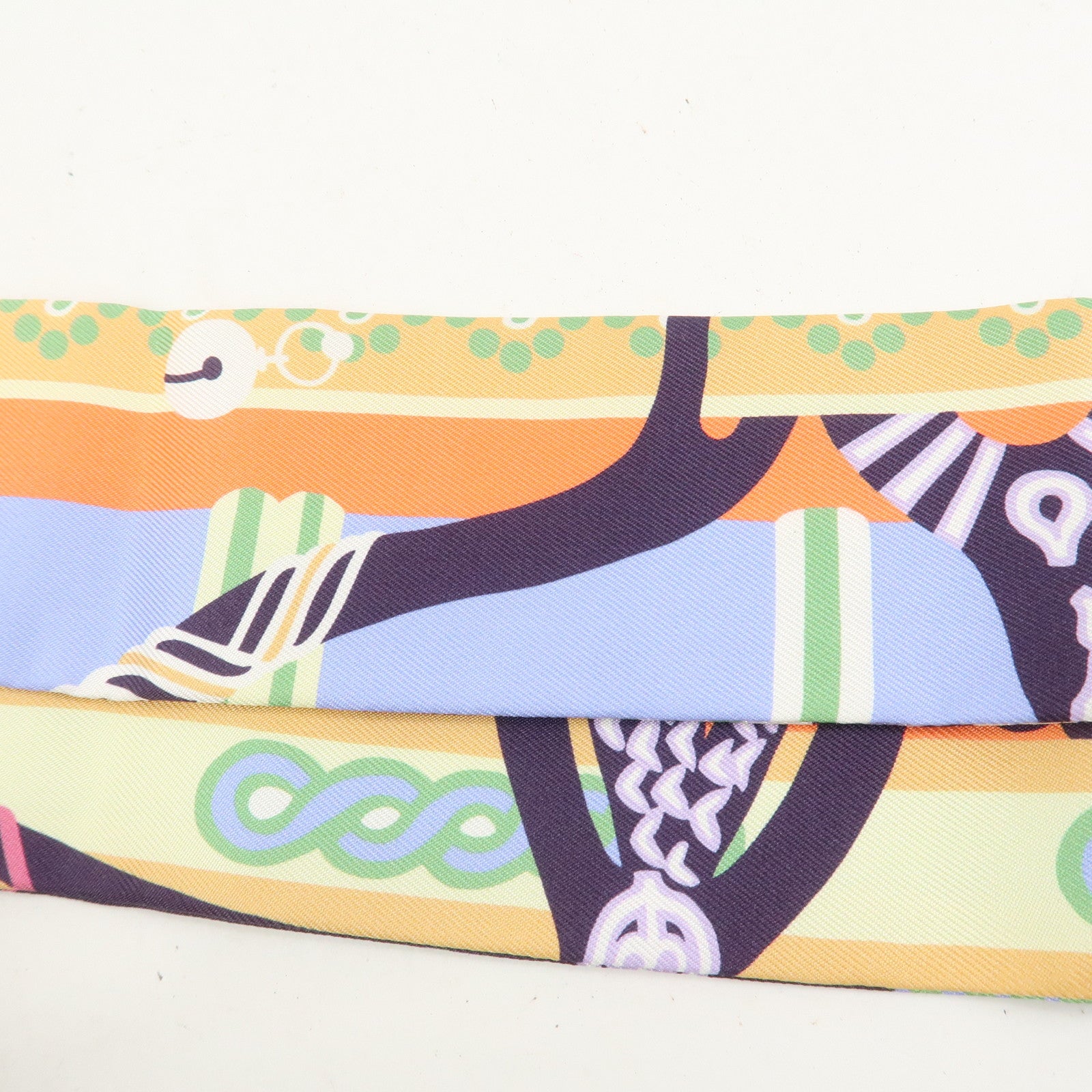 HERMES Twilly Silk 100% Scarf Fantaisie d'Etriers Orange Blue