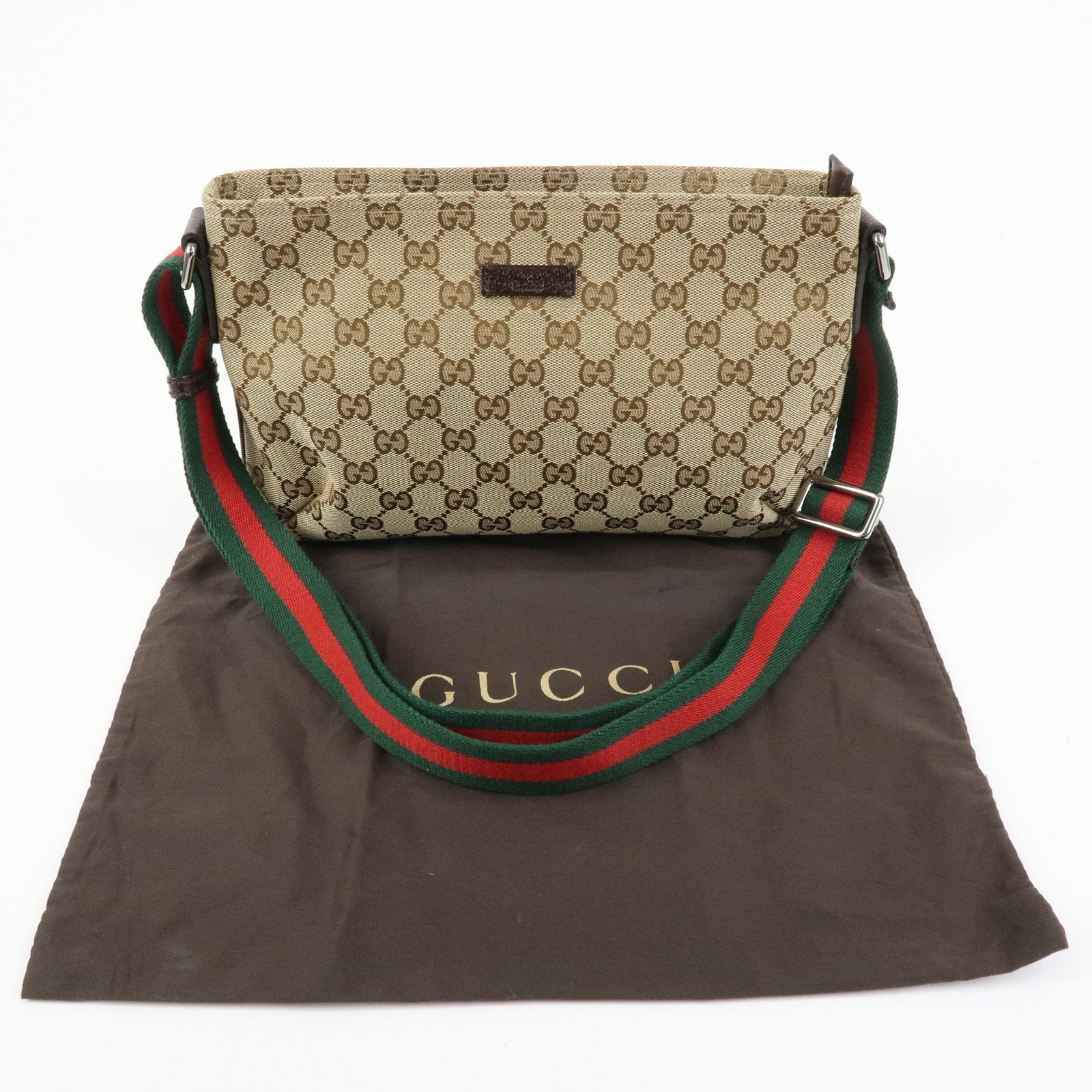 GUCCI Sherry GG Canvas Leather Shoulder Crossbody Bag Beige 189749