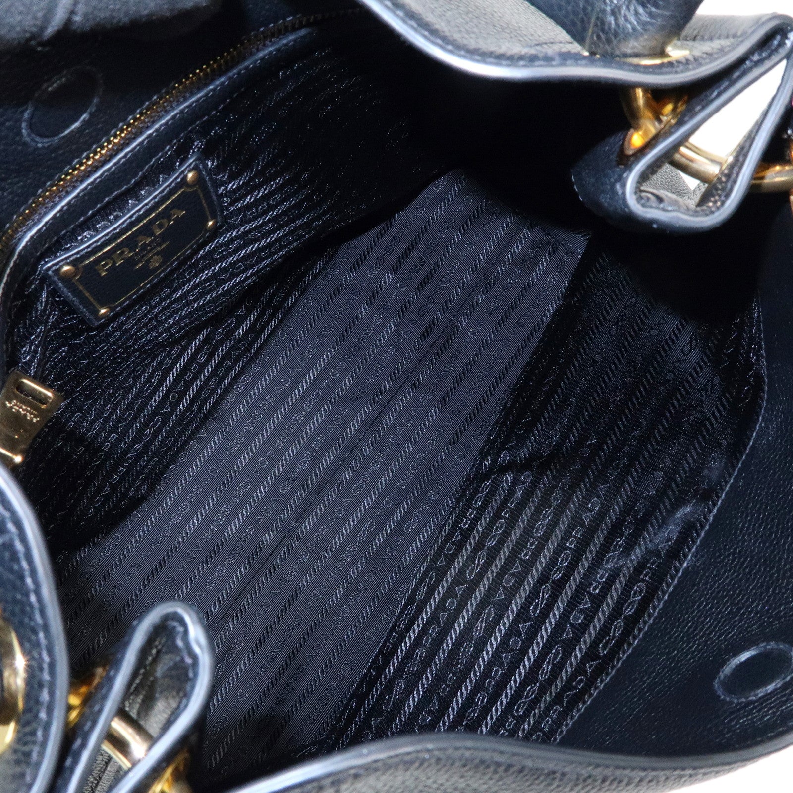 PRADA Logo Leather Shoulder Bag Hand Bag Black 1BC051