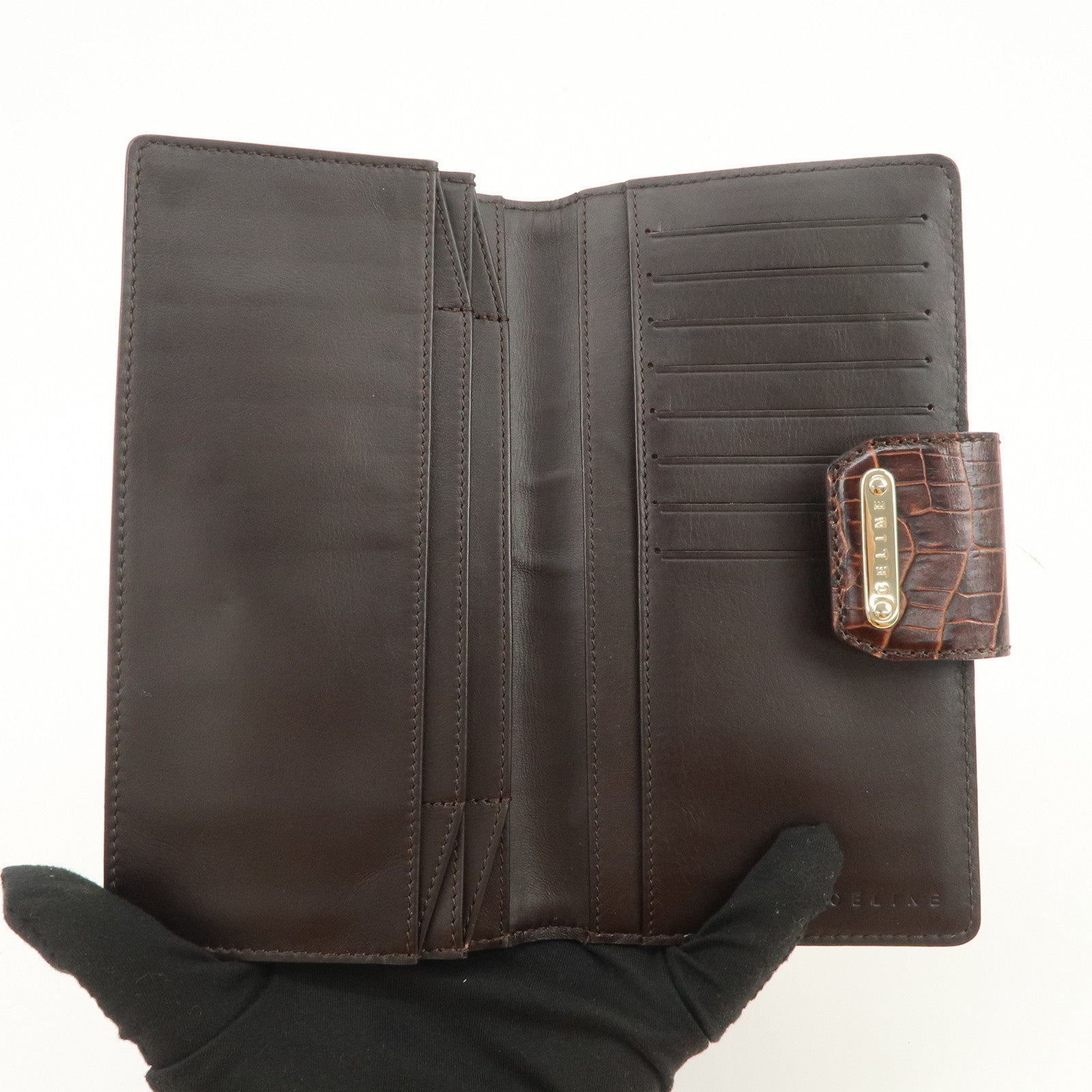 CELINE Macadam Canvas Leather Flap Long Wallet Brown