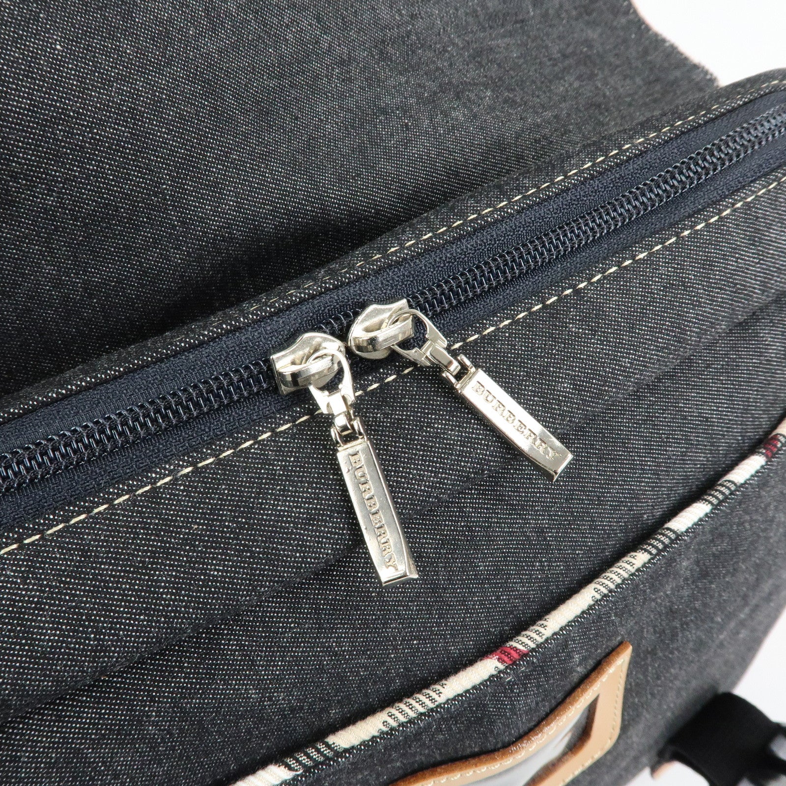 Burberry Nova Plaid Denim Canvas 2Way Shoulder Hand Bag Indigo Blue