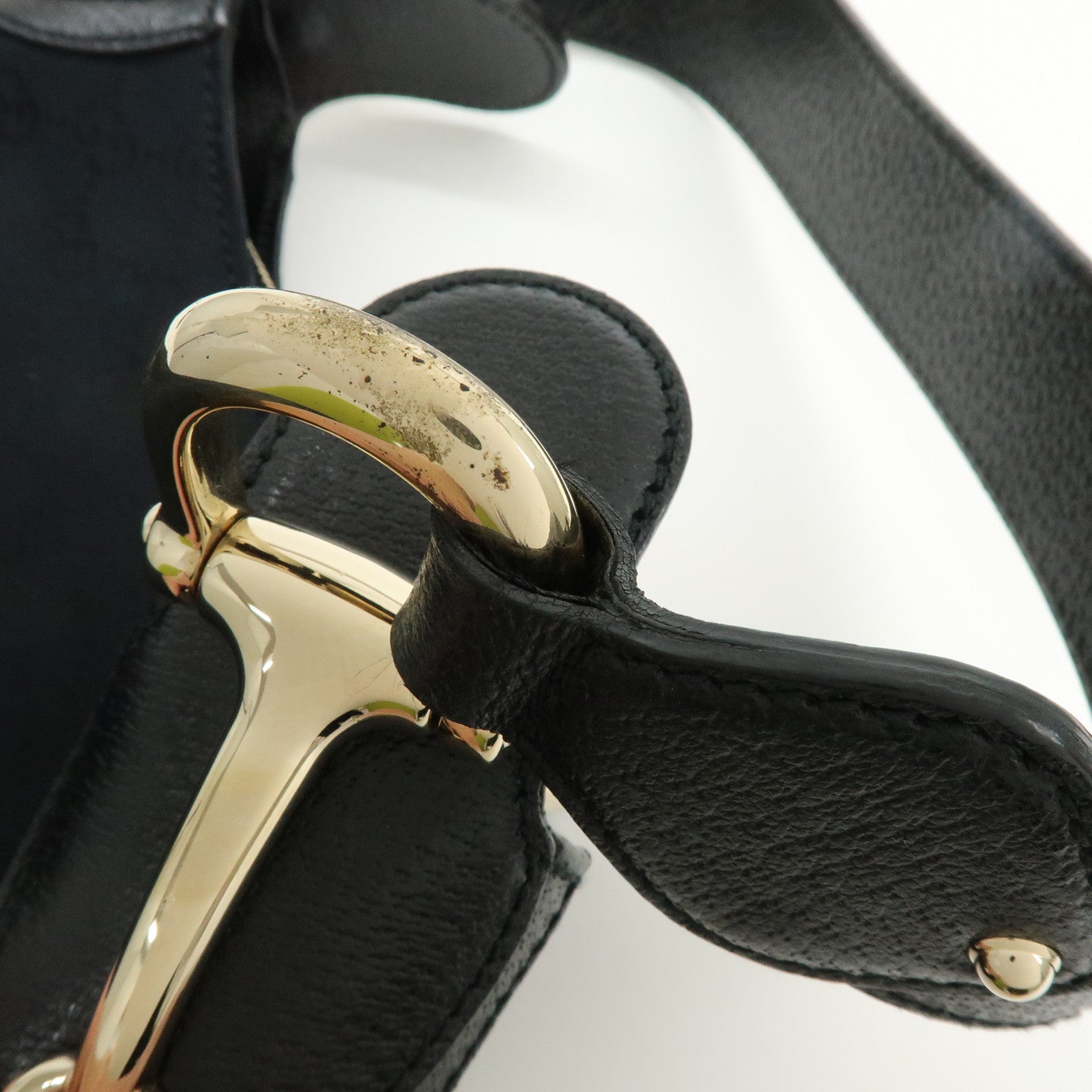 GUCCI Horsebit GG Canvas Leather Shoulder Bag Black 145826
