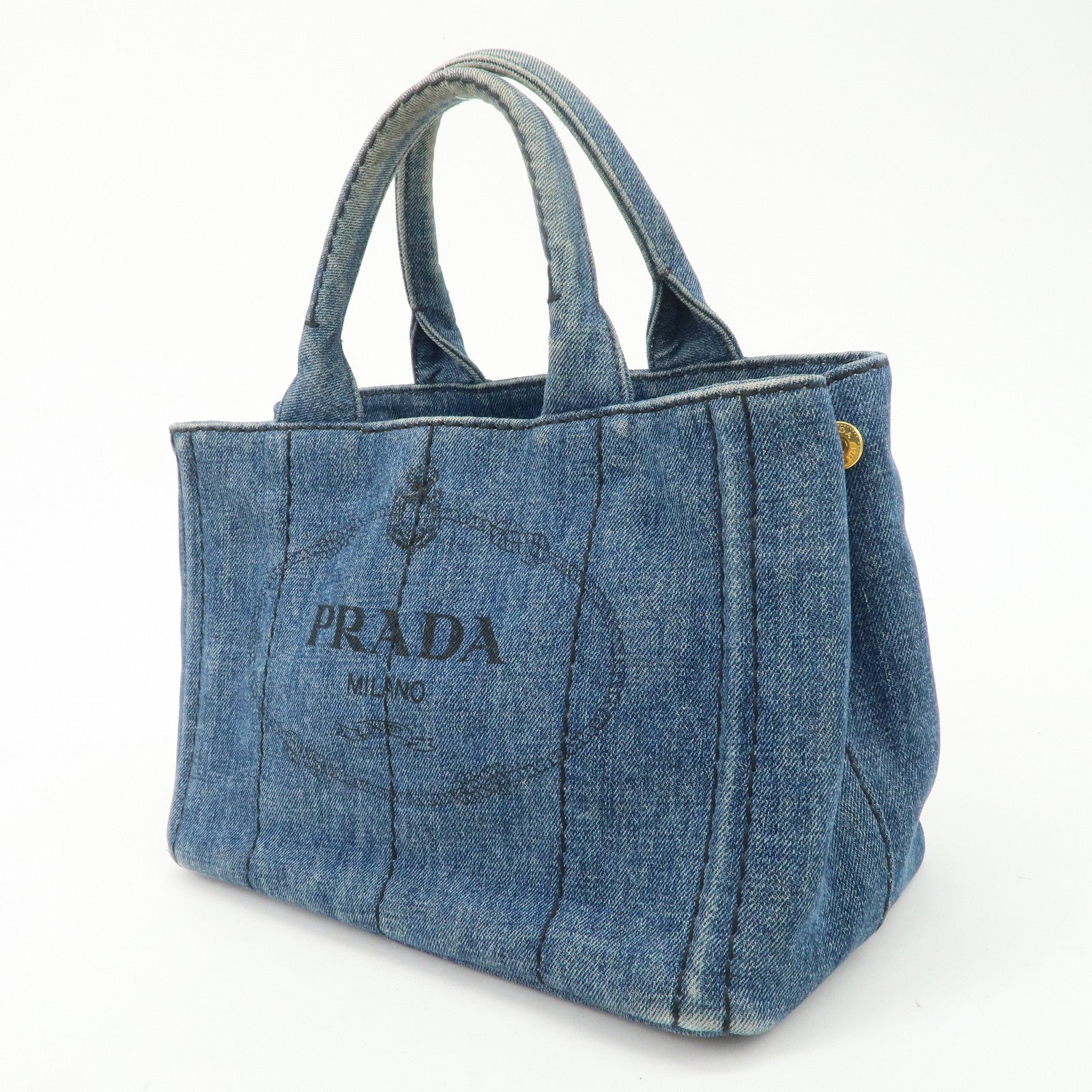 PRADA Canapa Mini Canvas Denim 2Way Shoulder Hand Bag Blue B2439G