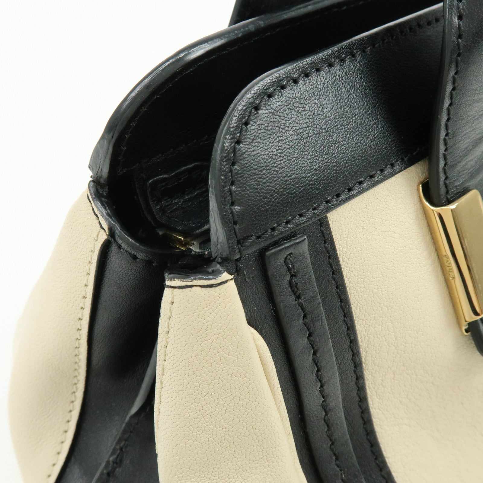 Chloe Alice Leather 2Way Bag Hand Bag Shoulder Bag Ivory Black