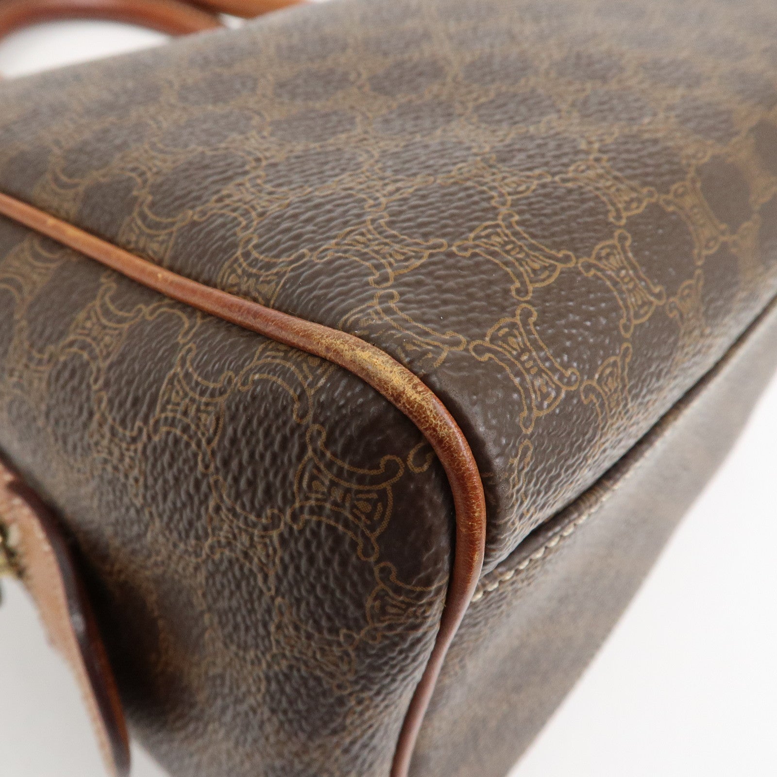 CELINE Macadam PVC Leather Boston Bag Hand Bag Brown