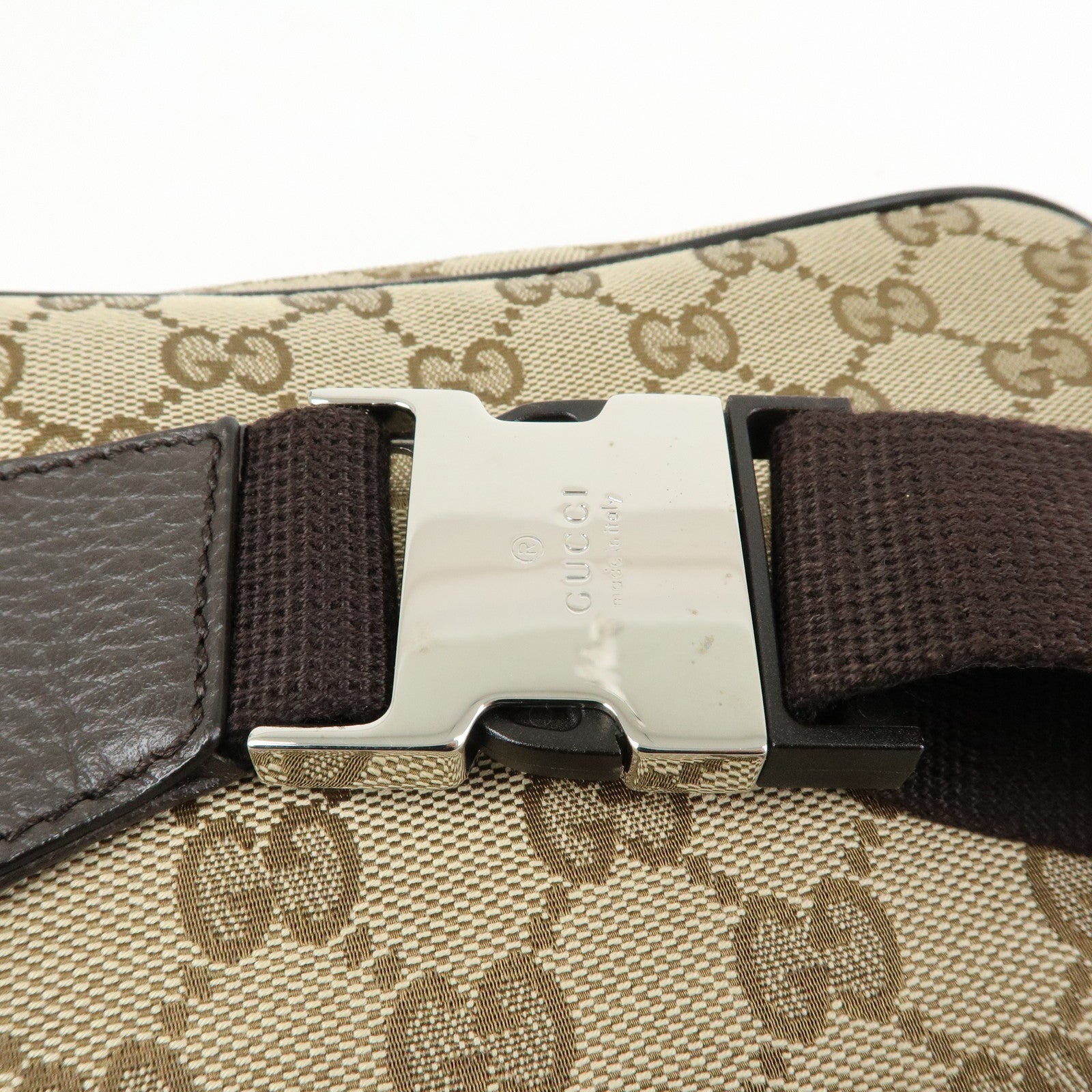 GUCCI GG Canvas Leather Waist Pouch Body Bag Crossbody Bag 449174