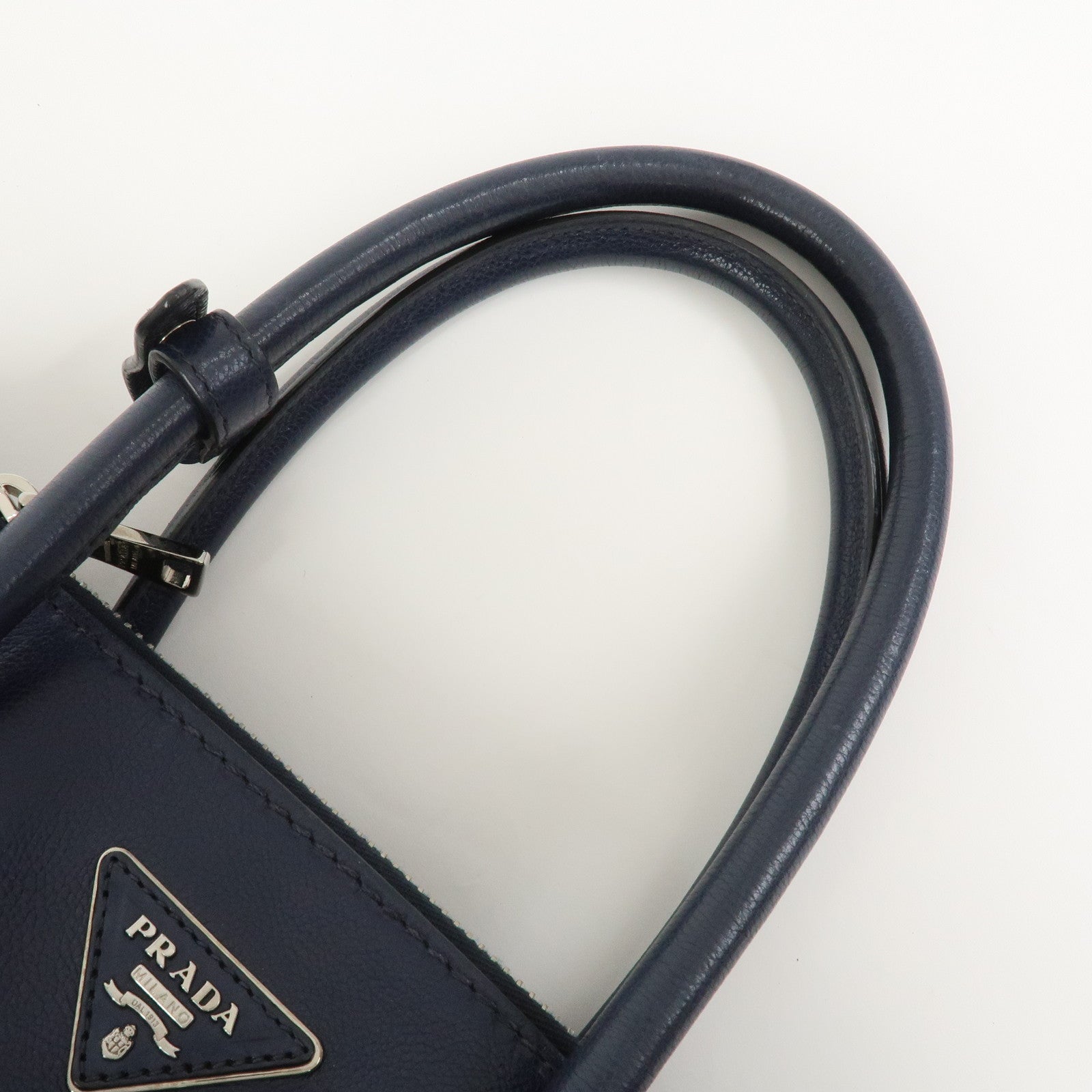 PRADA Triangle Logo 2 Way Bag Tote Bag Shoulder Bag Navy B2625M