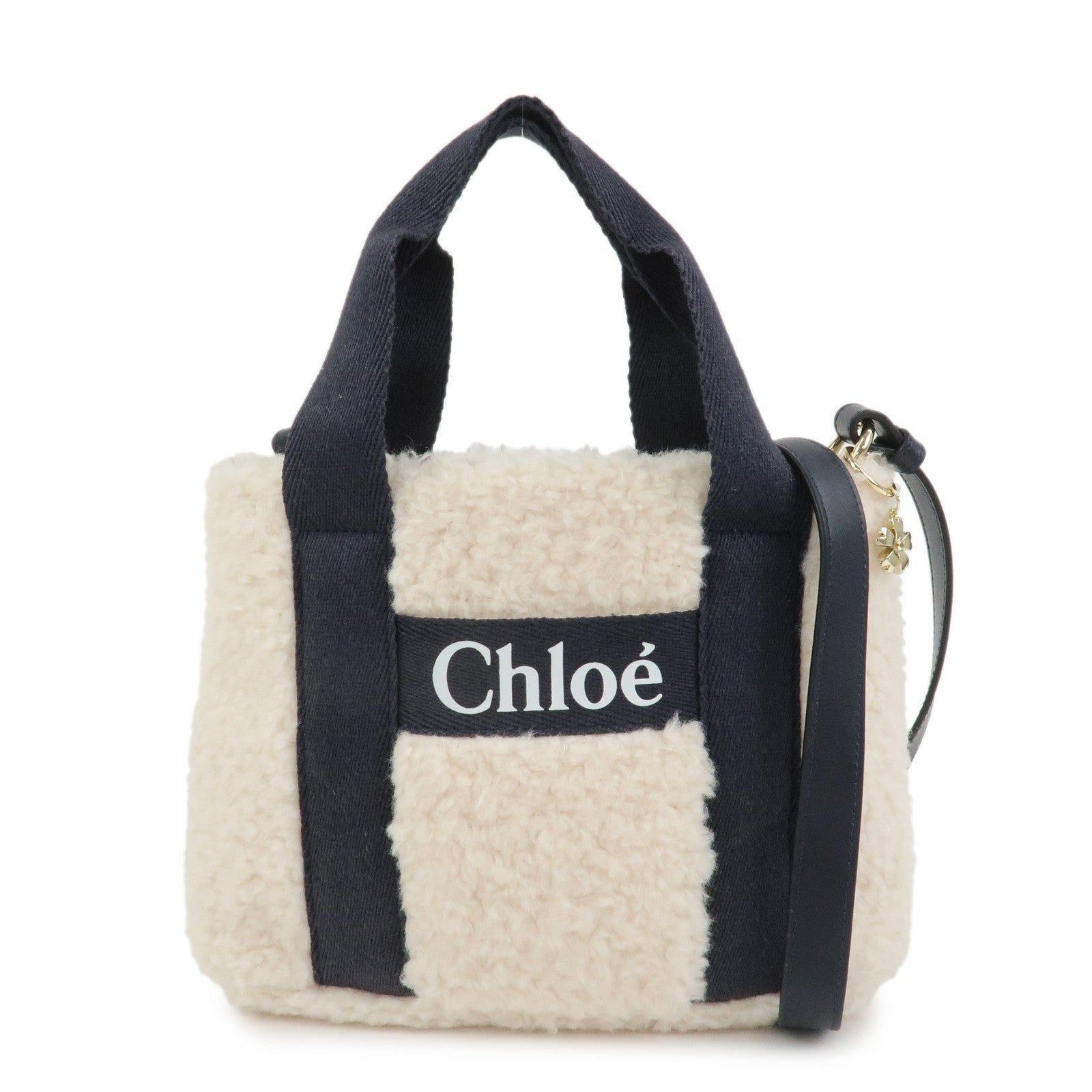 Chloe Fur Leather 2Way Bag Shoulder Bag Hand Bag Ivory Navy