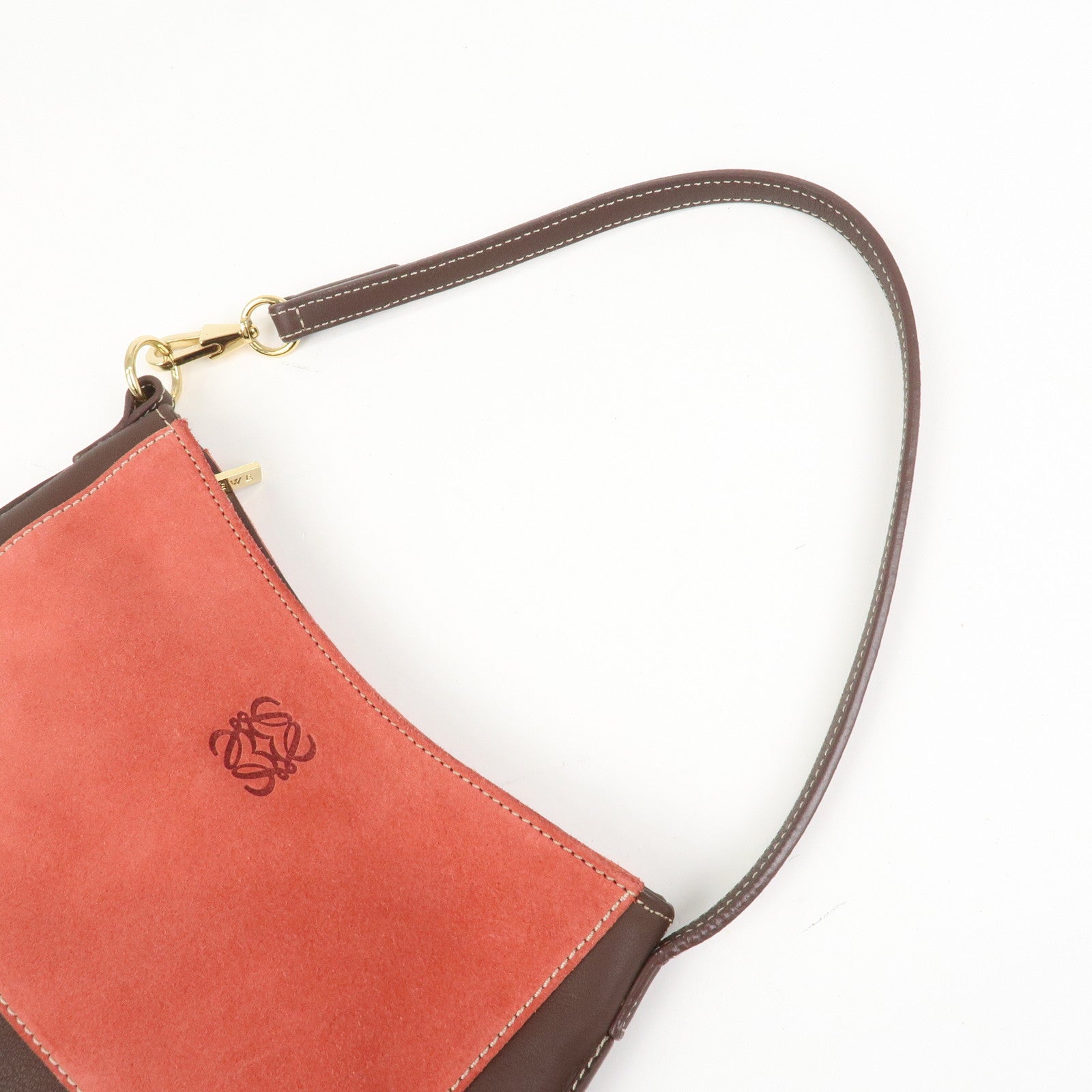 LOEWE Anagram Logo Suede Leather Accessory Pouch Hand Bag Brown Red
