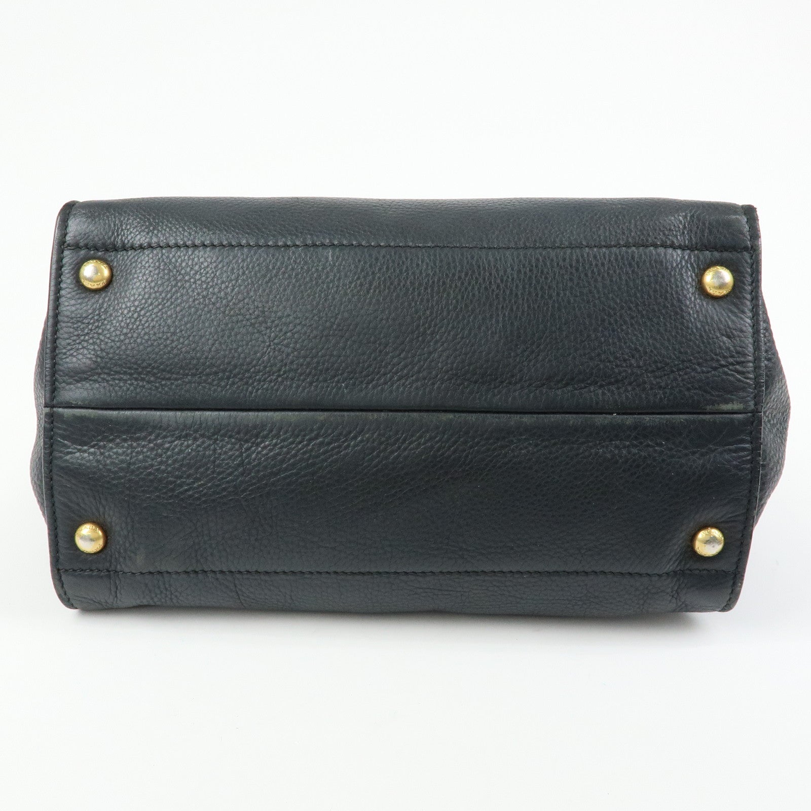 PRADA Triangle Logo Calf Leather 2Way Hand Bag Shoulder Bag Black