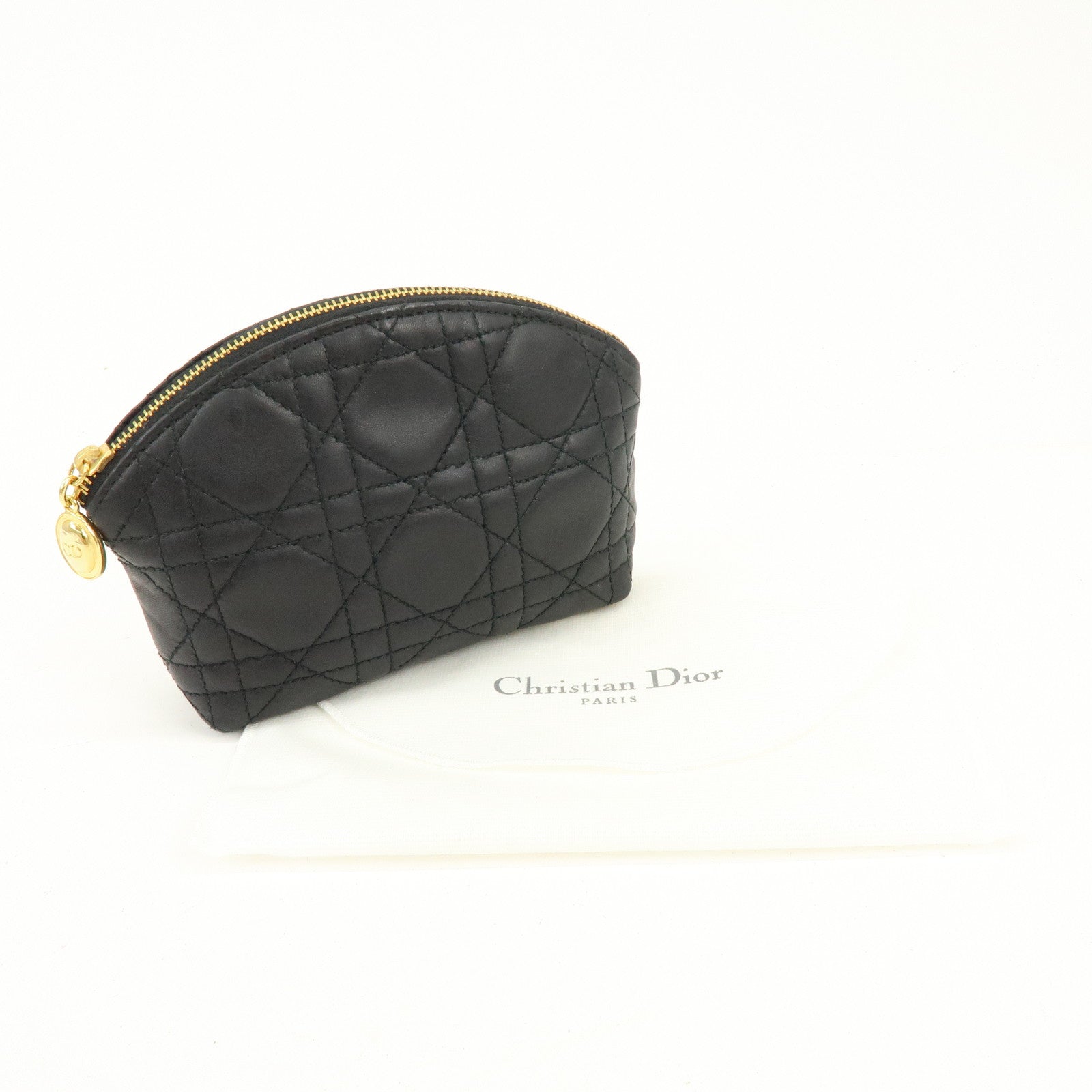 Christian Dior Cannage Lamb Skin Pouch Cosmetic Pouch Black