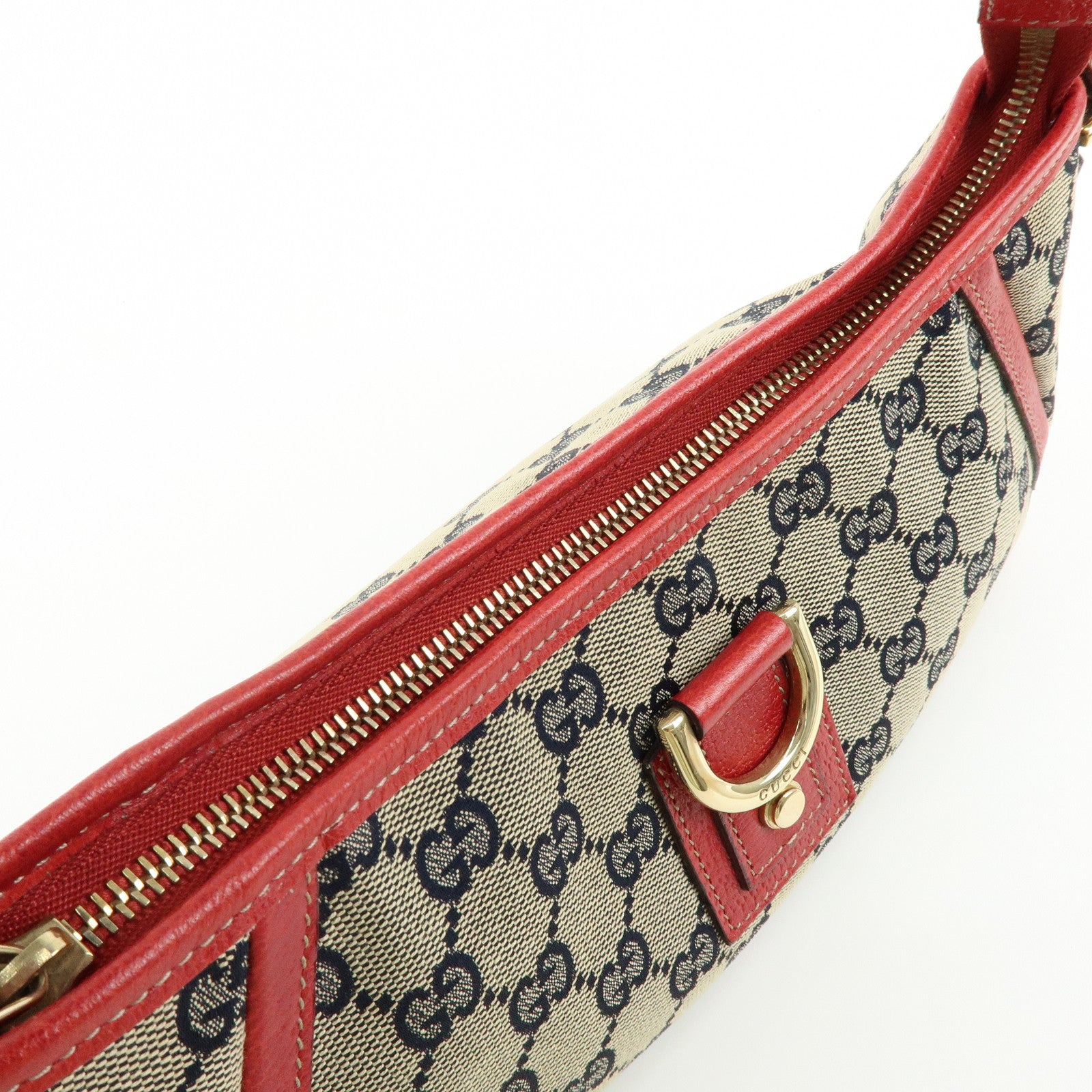 GUCCI Abbey GG Canvas Leather Shoulder Hand Bag Beige Red 130939