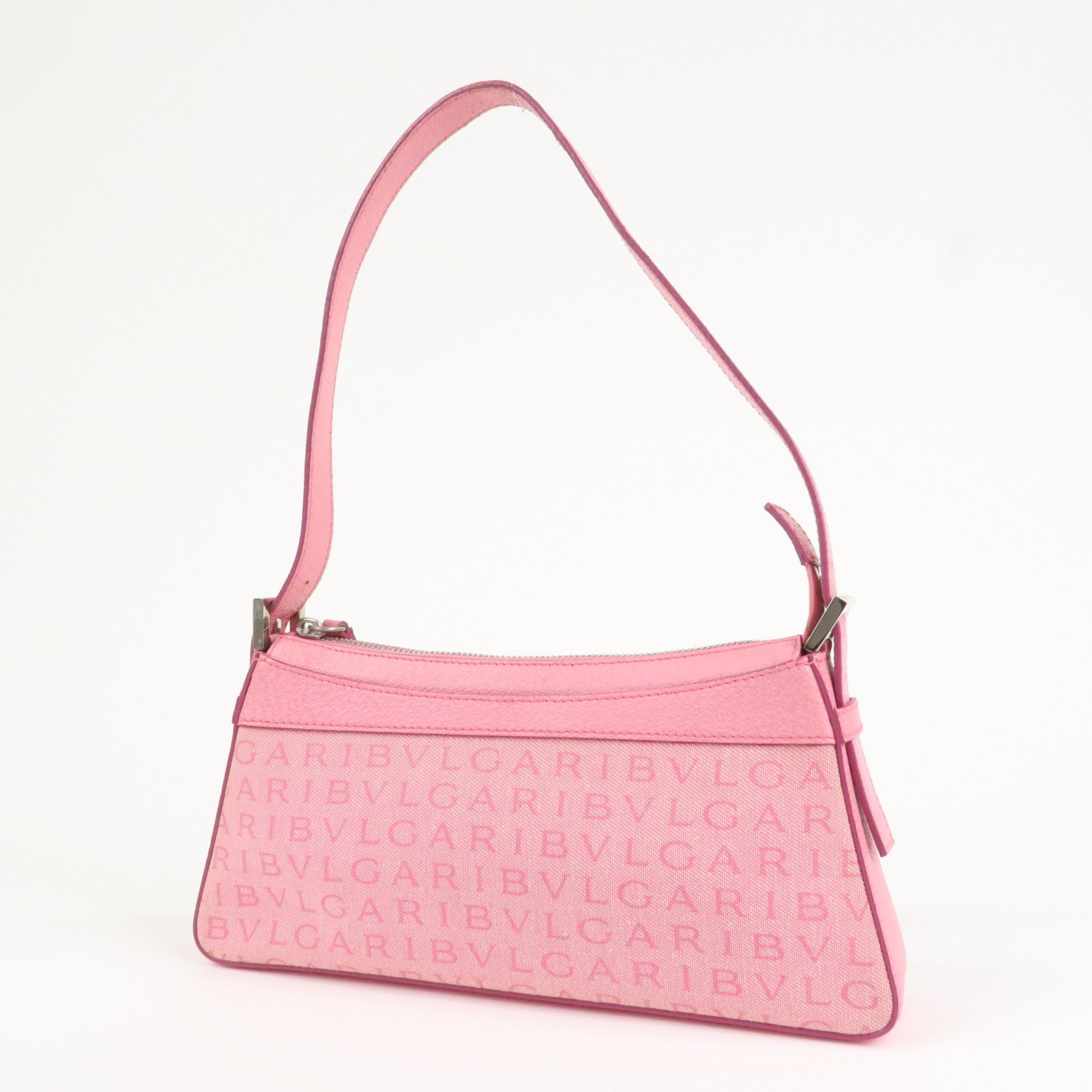 BVLGARI Logo Mania Leather Canvas Shoulder Bag Pink