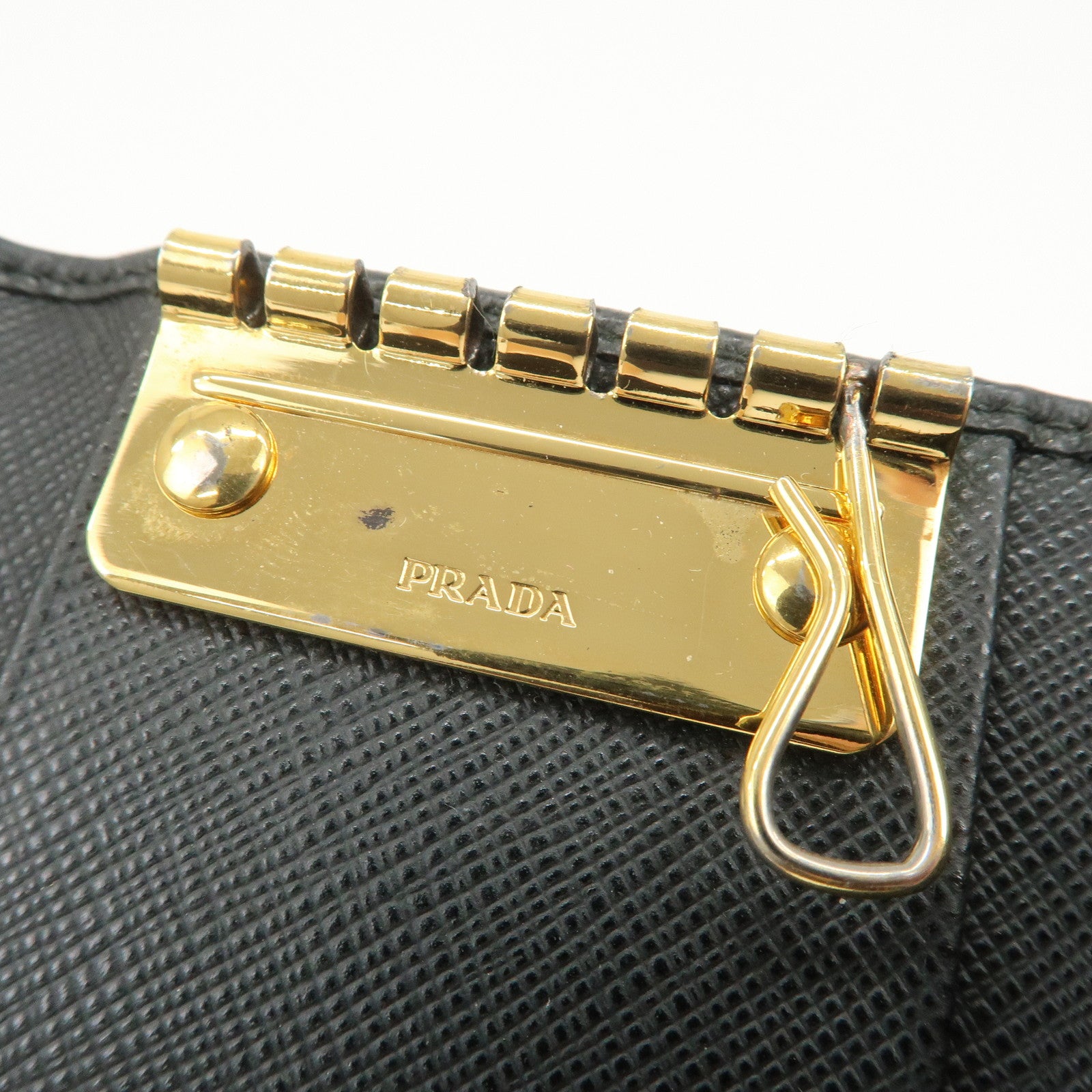PRADA Logo Leather Set Of 2 Key Chains Black Beige 1PG222/1PG004