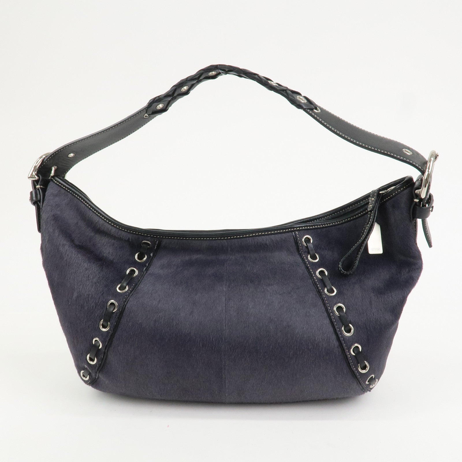 COACH Logo Unborn Calf Leather Shoulder Bag Hand Bag Black