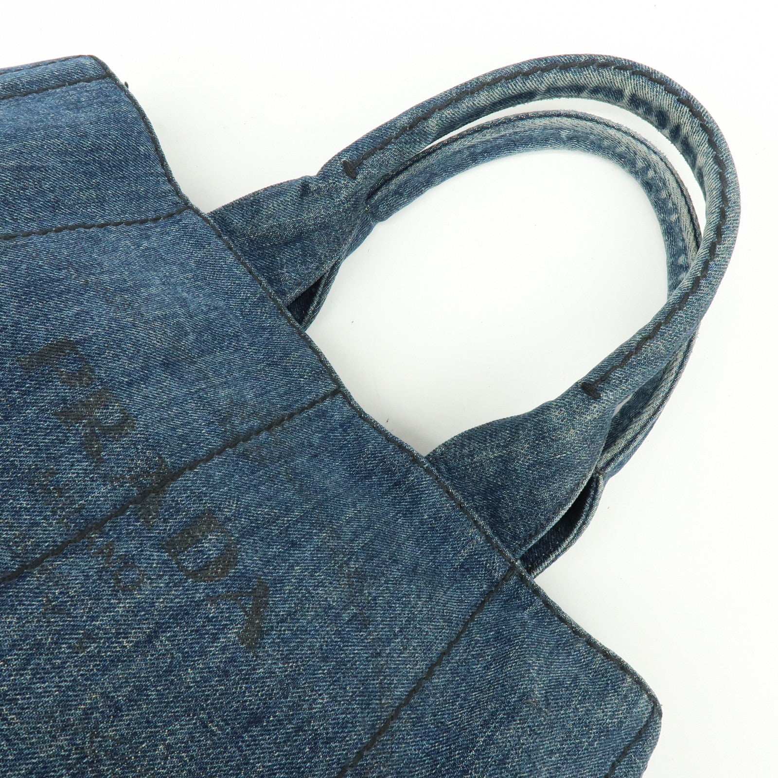 PRADA Triangle Logo Canapa Denim Tote Bag Hand Bag Denim Blue