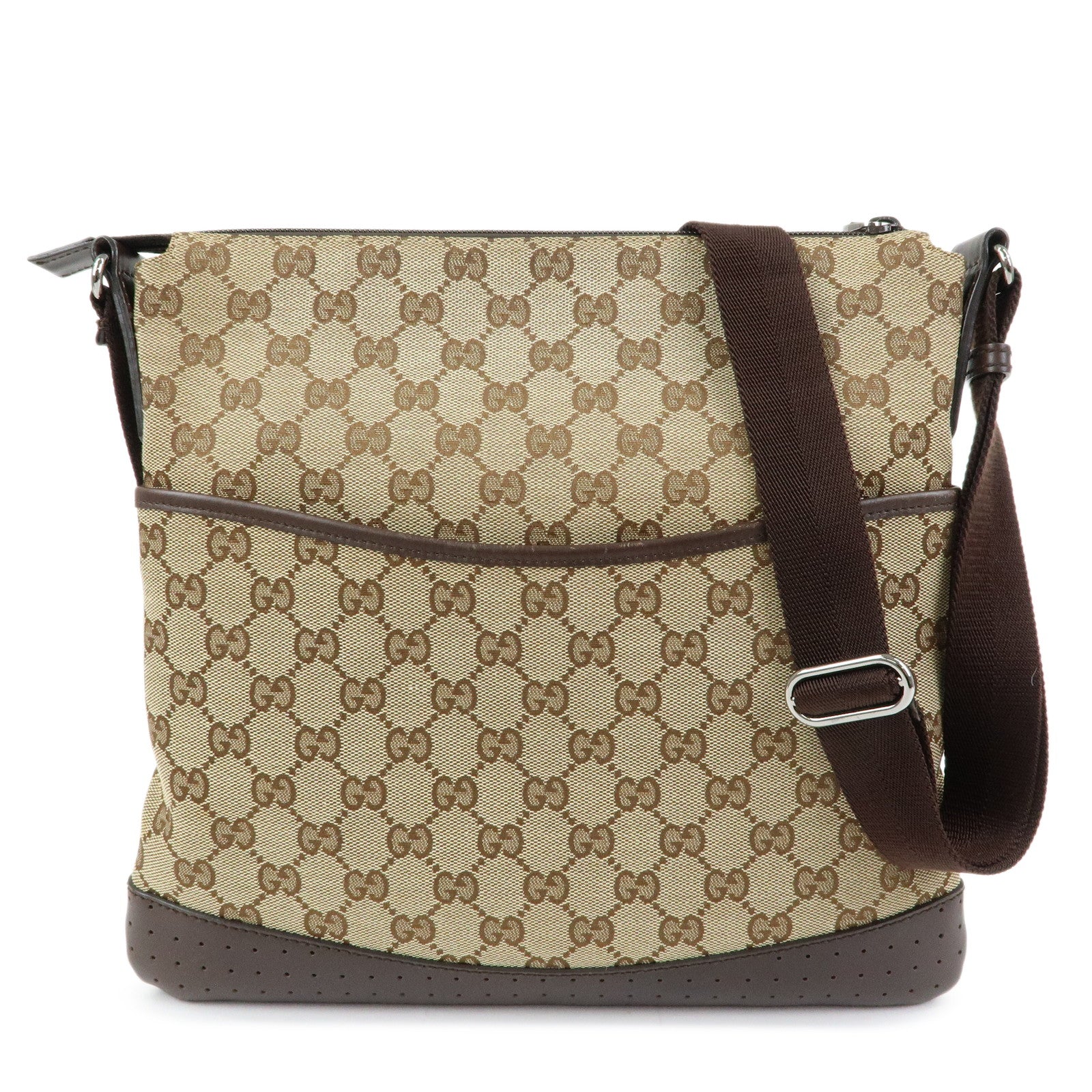 GUCCI GG Canvas Leather Shoulder Crossbody Bag Beige Brown 145857